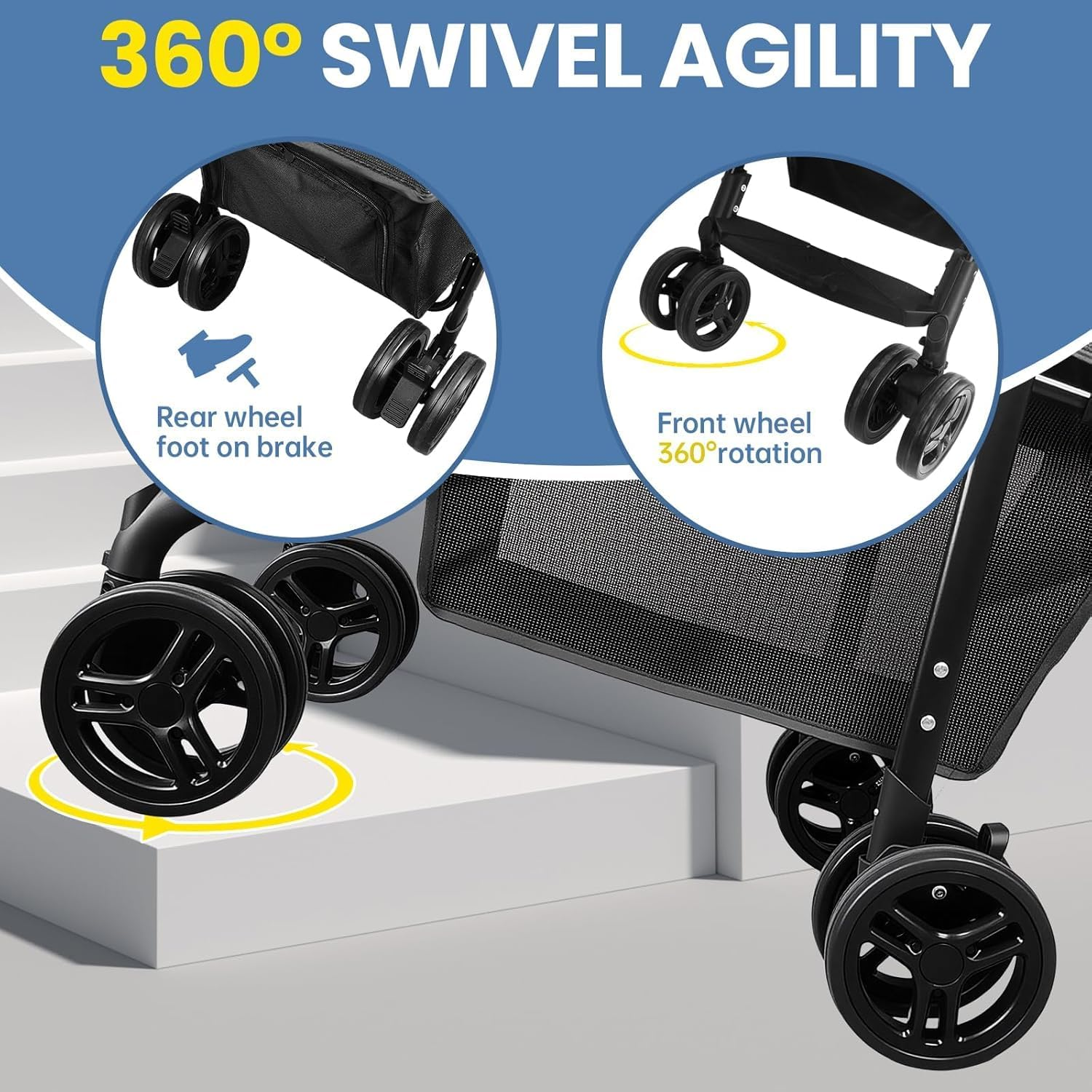 Folding Shopping Cart 50Kg, Portable Collapsible Grocery Cart, Two Tier Collapsible Shopping Trolley with Removable Basket and 360&deg; Swivel Wheels, One-Hand Fold (Black) image number 6