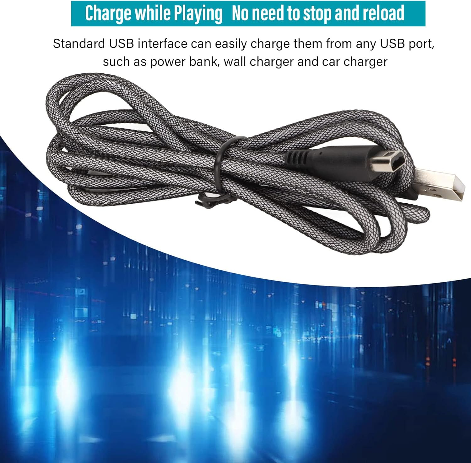 Ejoyous 3DS USB Charger Cable (2 Pcs, 1.5M/4.9Ft) Compatible with 2Ds/3Ds/3Dsxl/New3Ds/New3Dsxl/New2Dsxl/Ndsi/Ndsi LL of Power Bank/Wall-Charger/Car-Charger image number 2