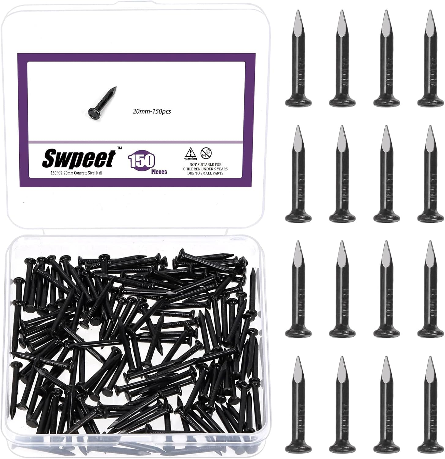 Swpeet 300Pcs 5 Sizes 3/4" 1-1/4" 1-3/5" 2" 2-3/8" Colored Zinc Hardware Nails Assortment Kit，Steel Nail, Galvanized Nails, Small Nails, Finishing Nails, Wall Nails, Wood Nails, Nails for Concrete