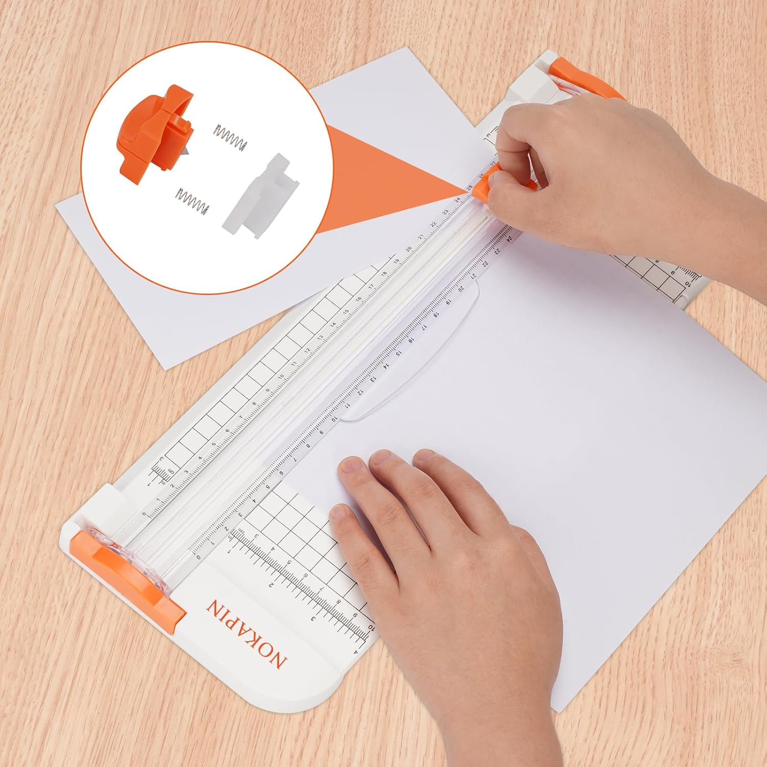 Paper Cutter, 12 Inch Guillotine Paper Trimmer A4 with Automatic Security Safeguard and Side Ruler for Coupon, Craft Paper and Photos (White), N-003 - Pink image number 6