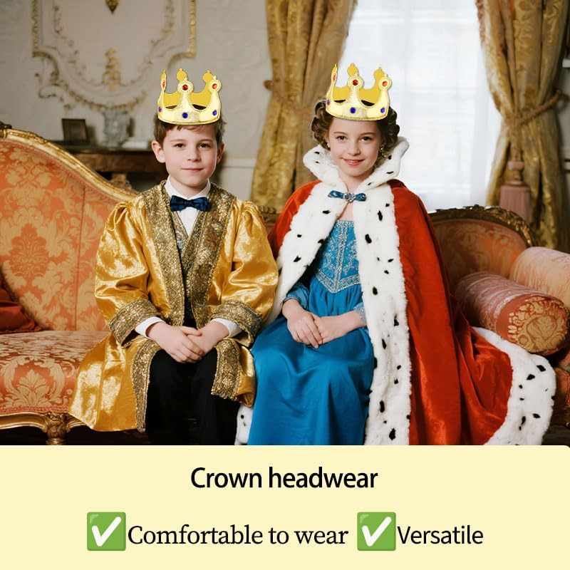 Queen King Crowns Hair Cap Birthday Princess Prince Headband for Girls Boys Halloween Costume Hair Accessories Bday Party Hairband Photo Props for Kids, Gold image number 5