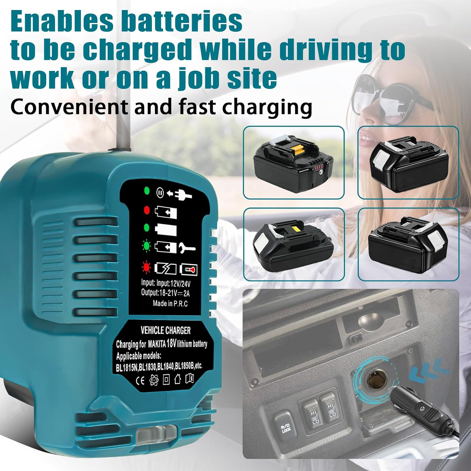 Car Charger for Makita 18 V Battery with LED Display, Car Charger Compatible with Makita 18 V Li-Ion Battery BL1860 BL1850 BL1840 BL1830 Portable Mini Charger with Cigarette Plug (Charges Only 18 V) image number 6