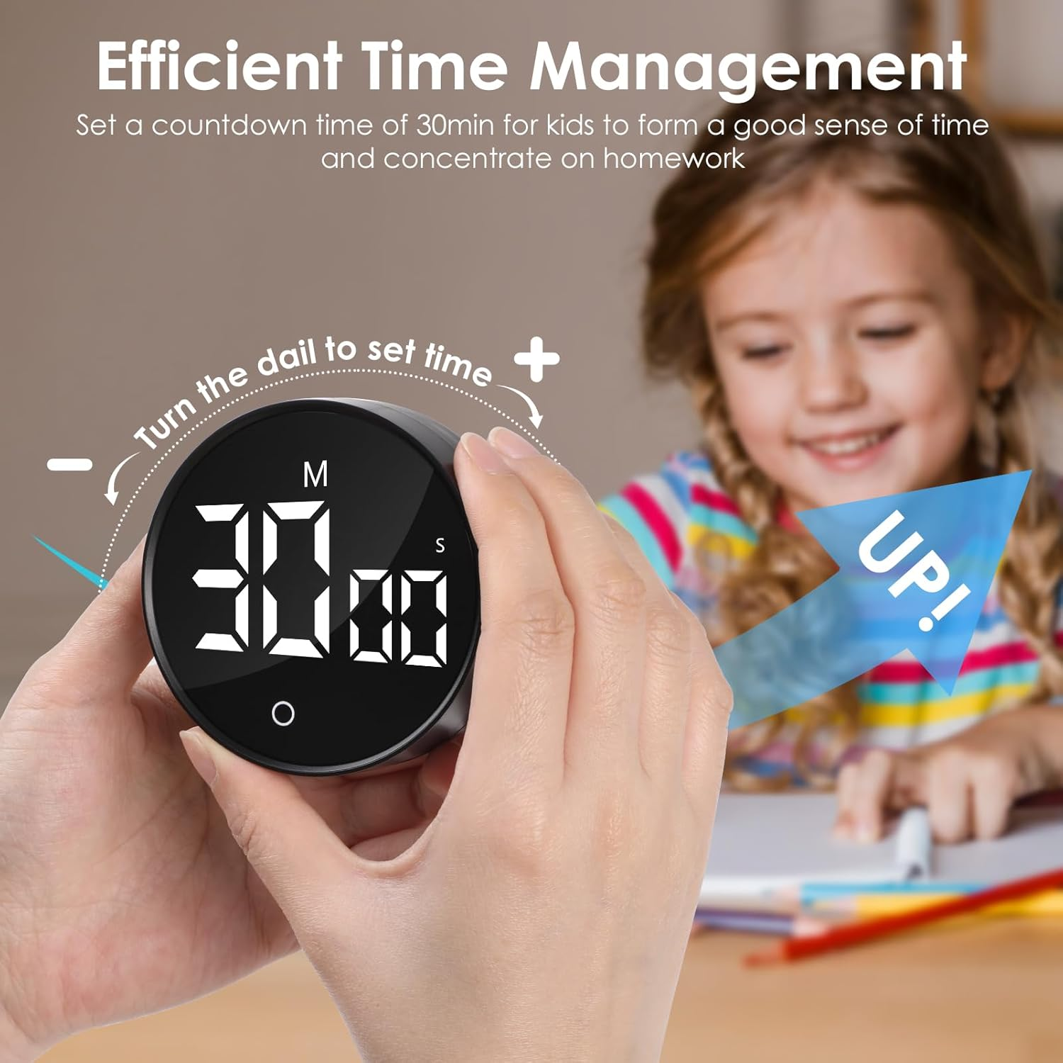 Simpeak Digital Kitchen Timer Classroom Timers, Rechargable LED Visual Timer from 0 to 199 Minutes, 3 Alarm Volume, Magnetic Countdown Countup Timer with Stand for Cooking Baking Workout Study image number 3