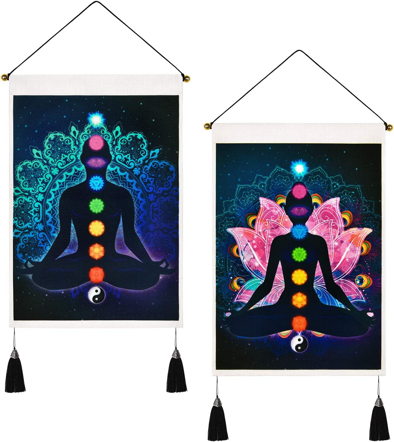Livole Pack of 2 Chakra Trippy Yoga Meditation Tapestry - Lotus Hippie Wall Hanging for Room (13.8 X 19.7 Inches)
