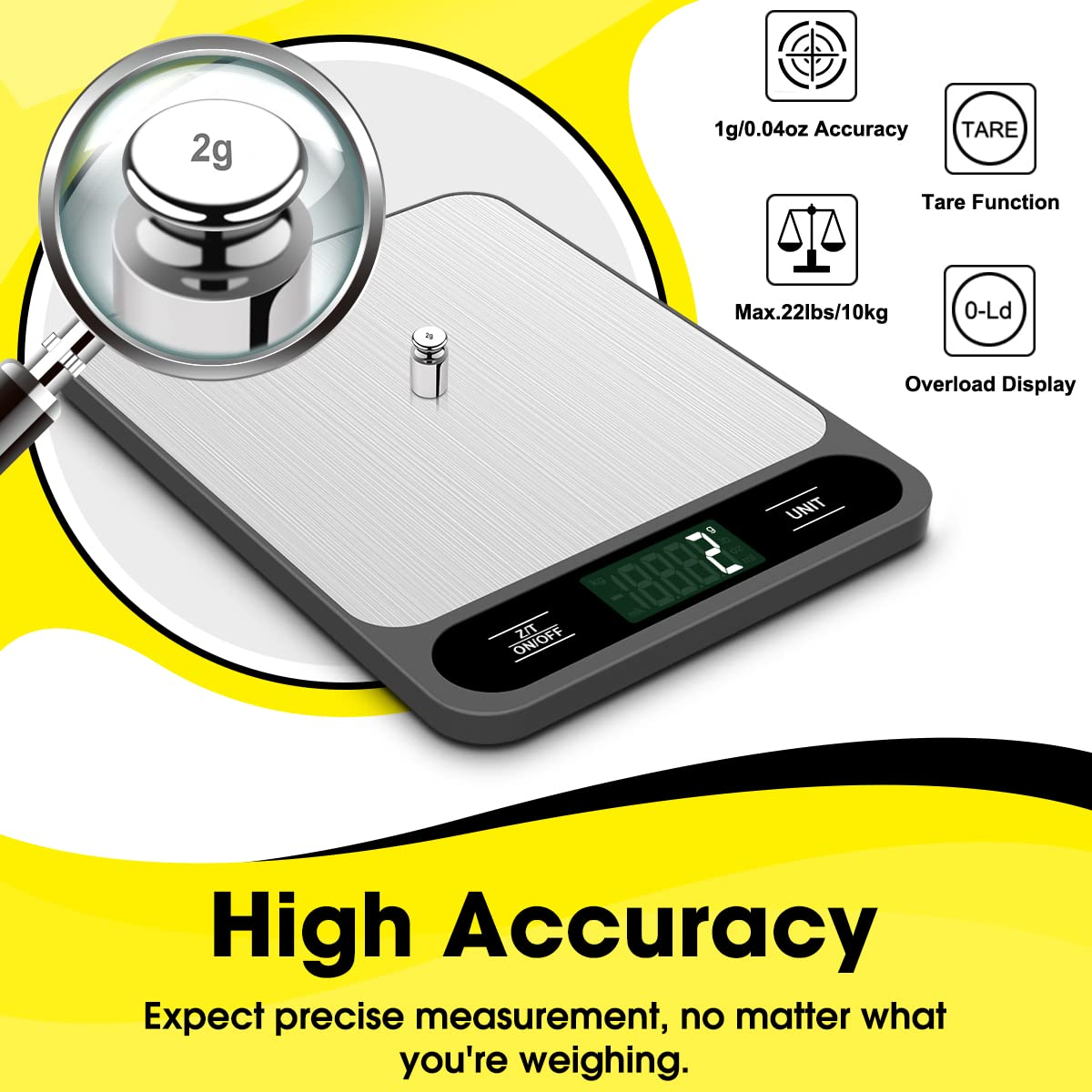 Mik-Nana Food Scale Black, 22Lb/10Kg Digital Kitchen Scale Grams and Oz for Baking Cooking and Weight Loss, 1G/0.04Oz Precise Graduation, Easy Clean Stainless Steel - Black image number 5