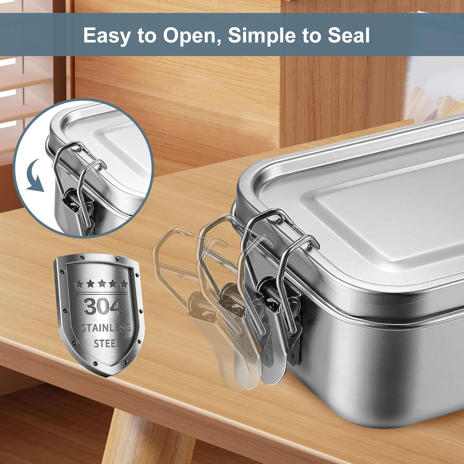 2-Pack Stainless Steel Lunch Box - Leak Proof Metal Lunch Box for Work, School, Bento Lunch Box for Meal Prep, Snack Container and Food Storage (1400Ml + 550Ml) image number 4