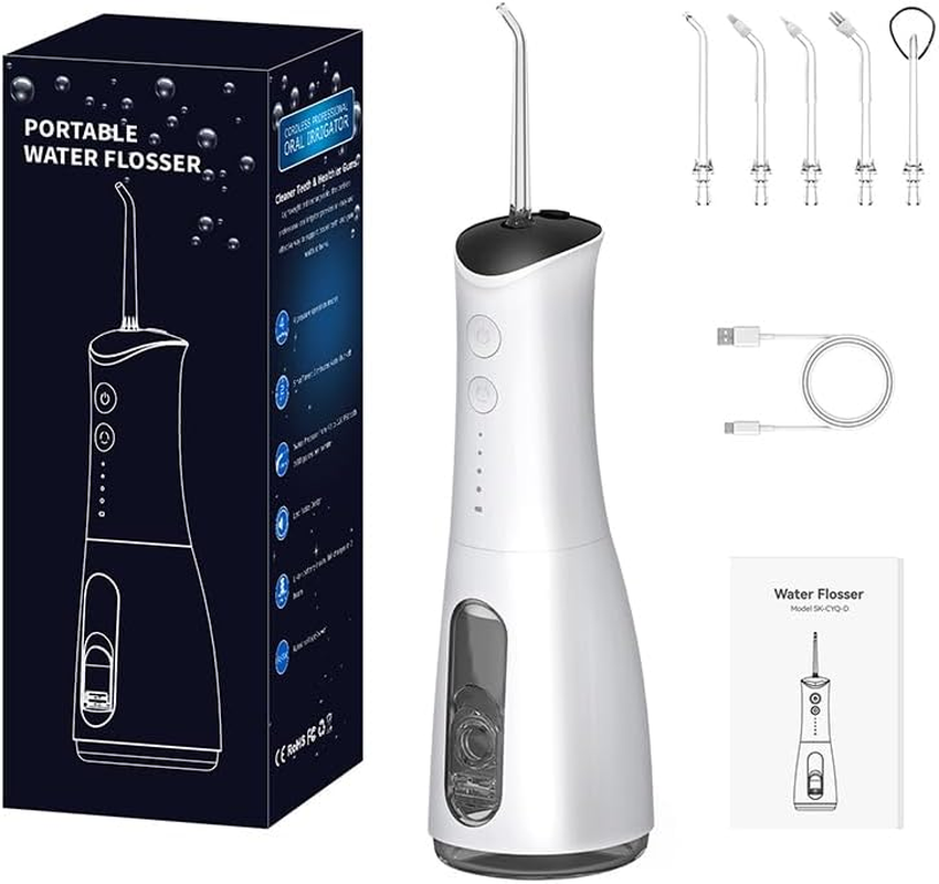 Water Dental Flosser, Cordless Oral Irrigator for Teeth, Gum, Braces Deep Cleaning, 5 Tips, 4 Modes, 300ML Rechargeable Water Dental Flosser, IPX7 Waterproof, Portable Design for Home Travel image number 1