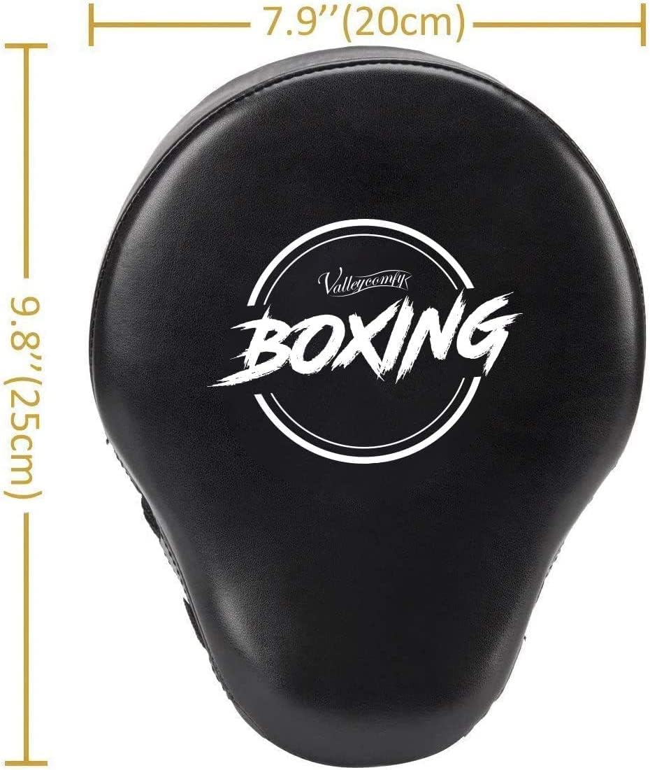 Valleycomfy Boxing Curved Focus Punching Mitts- Leather Training Hand Pads,Ideal for MMA Karate, Muay Thai Kick, Sparring, Dojo, Martial Arts - Black image number 4