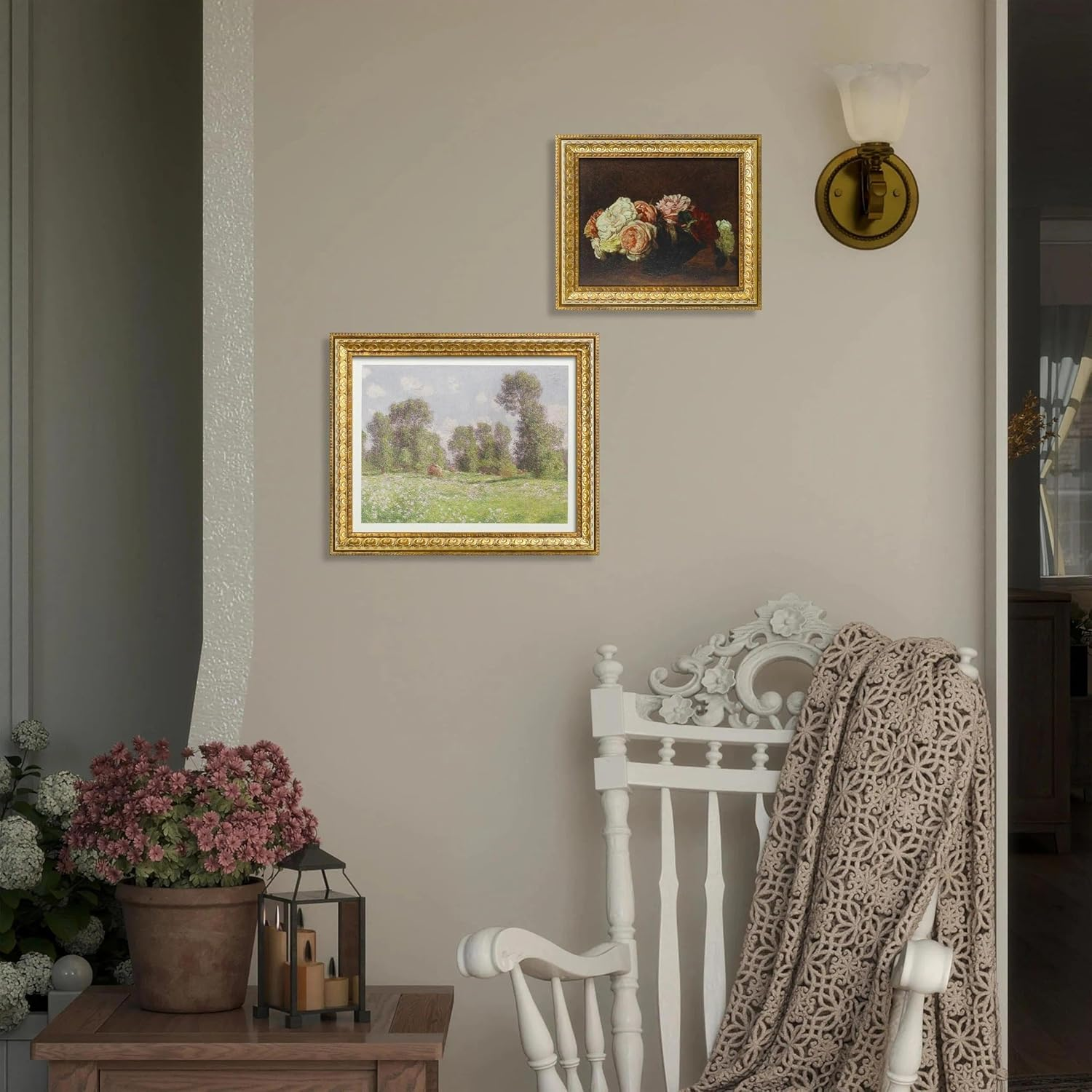 VIOLABBEY Wall Art Framed Gold, Moody Floral Dark Academia Decor, Pink Vintage Oil Painting Flowers Print Botancical Canvas, Retro Aesthetic Artwork for Living Room Bedroom Office Hallway, 8X10 Inch image number 3