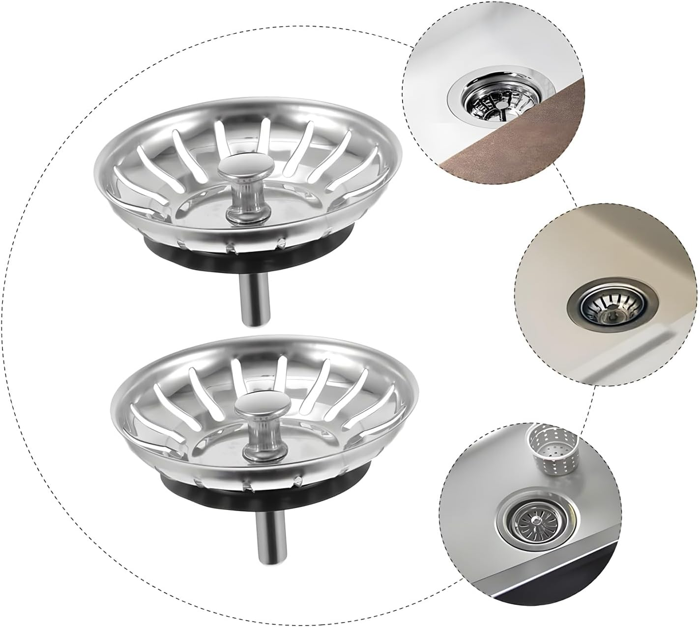 Sink Strainer Plug Drain Filter Stopper - Stainless Steel for Kitchen (82Mm, 2Pack) image number 2