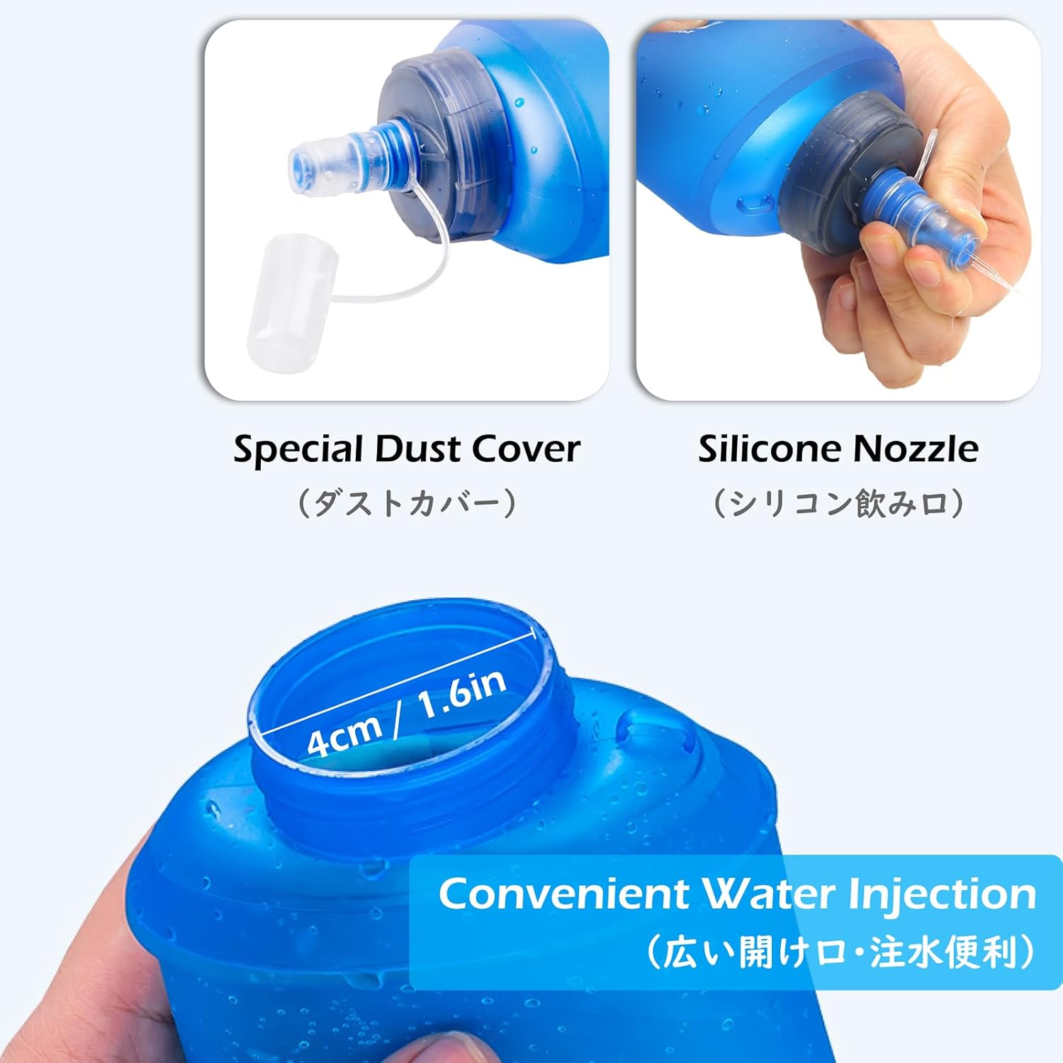 TRIWONDER Hydration Bladder Water Bottle BPA Free Foldable Water Reservoir Hydration Pack for Bicycling Hiking Camping Backpack (500Ml/16.9Oz - Blue - Pack of 2) image number 2