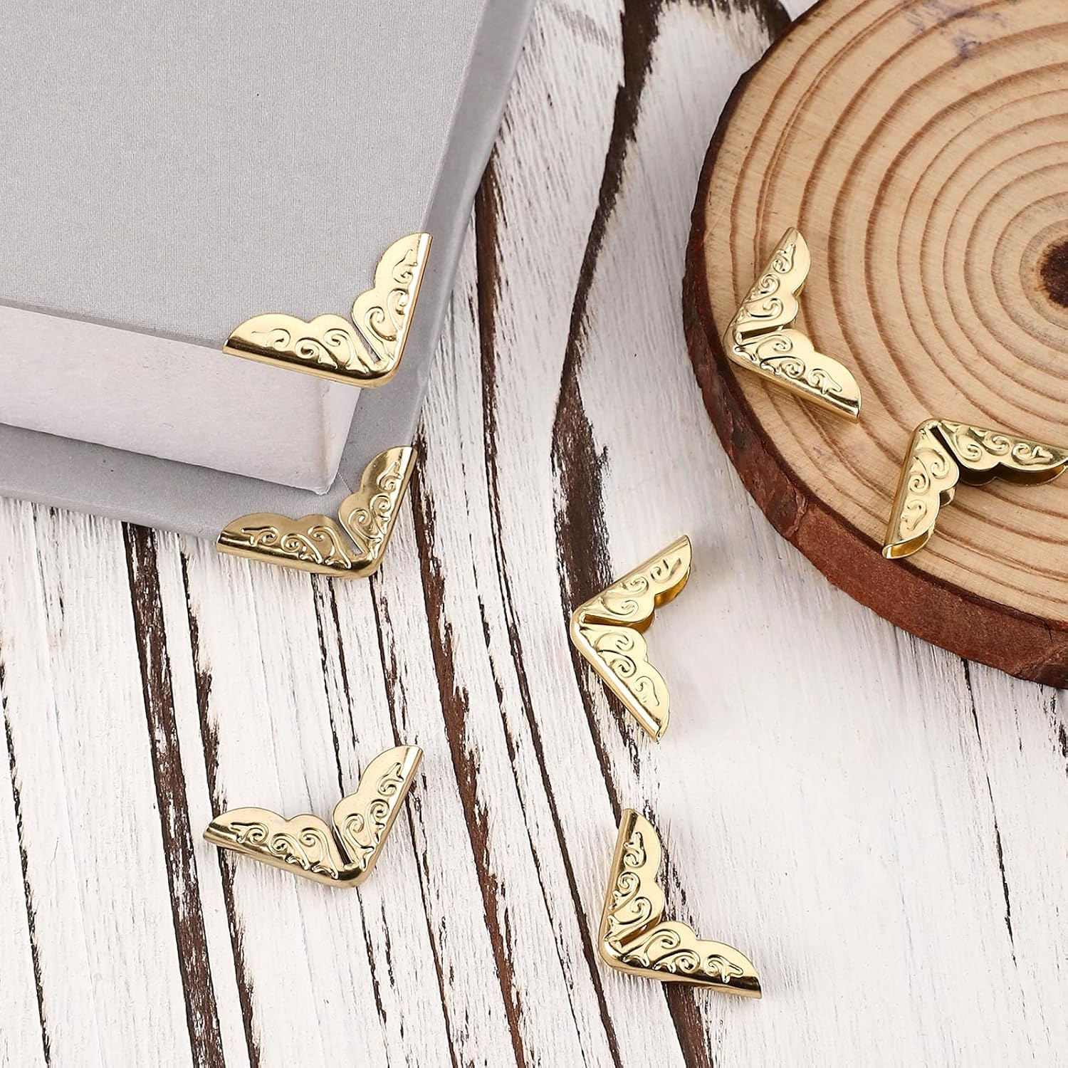 100Pcs Metal Book Corner Protectors, Vintage Book Corner Covers Decorative Paperback Book Edge Protector for Photo Album Notebook Scrapbook Menu File Folder (Gold) image number 2
