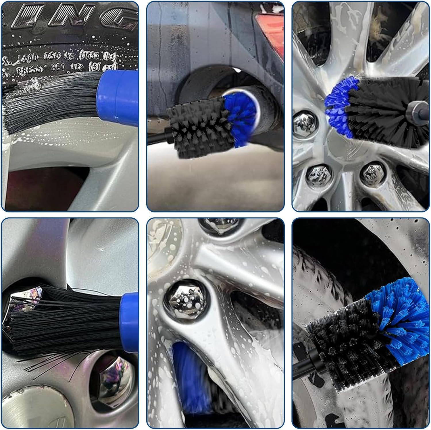 Rim Brush Cordless Screwdriver, Includes Rims Brush and 22.6 Cm Detailing Brush, Quick Cleaning Wheel Brush Car, Durable and Versatile as an Electric Cleaning Brush for Car (Blue Black) image number 6