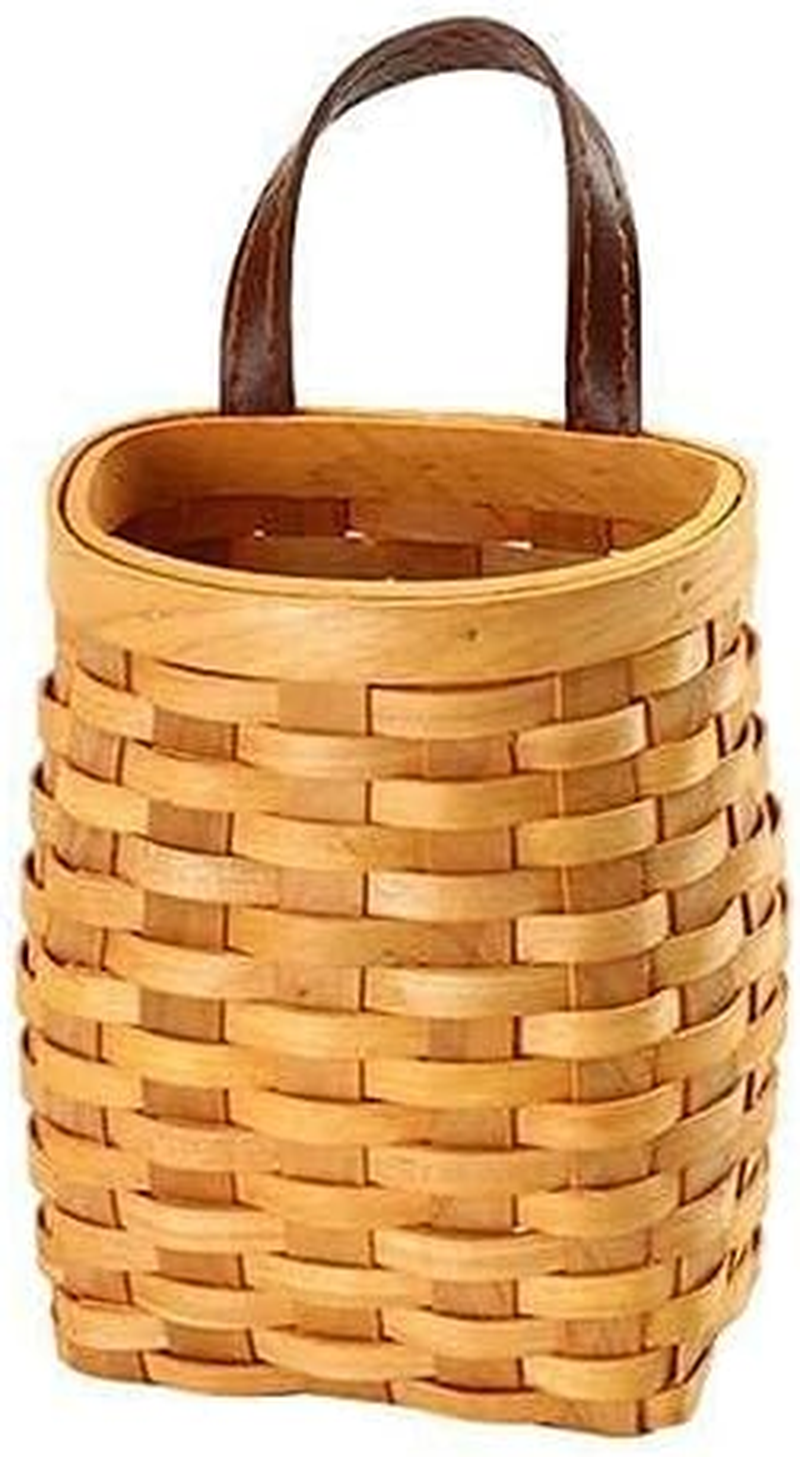Hanging Wicker Basket Hand-Woven Wood Storage Basket Portable Wall Hanging Flower Basket Organizer Fruit Vegetable Rattan Box Home Decoration Height 6.1In image number 5