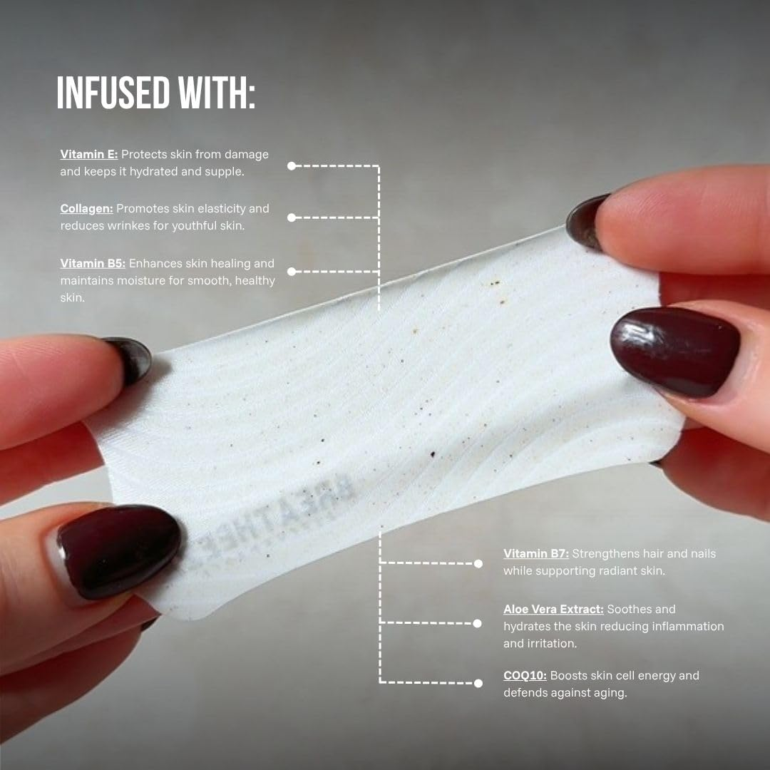 BREATHEEZE Collagen Mouth Tape &ndash; Ultra-Soft, Skin-Safe Sleep Strips Infused with Collagen, Aloe Vera & Vitamins &ndash; Hydrating, Non-Irritating Snore Relief Tape for Deep Sleep & Smooth Skin &ndash; 30 Pack image number 1