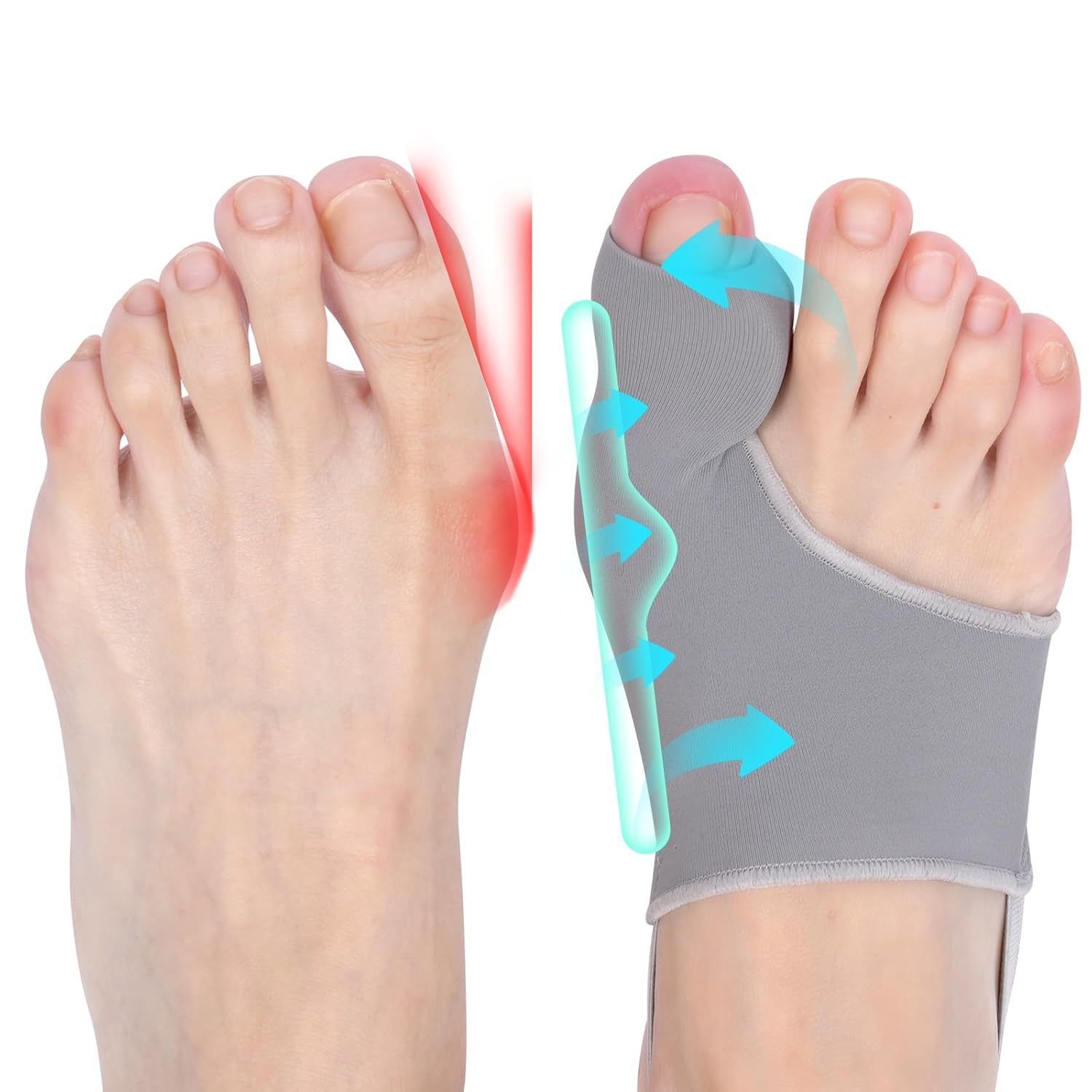 Bunion Corrector for Women Big Toe, Bunion Corrector for Men Hallux Valgus Pain Relief, Big Toe Separator, Comfortable, Breathable & Non-Slip Hammer Toe Straightener, Day/Night Support（2Pcs ） image number 5