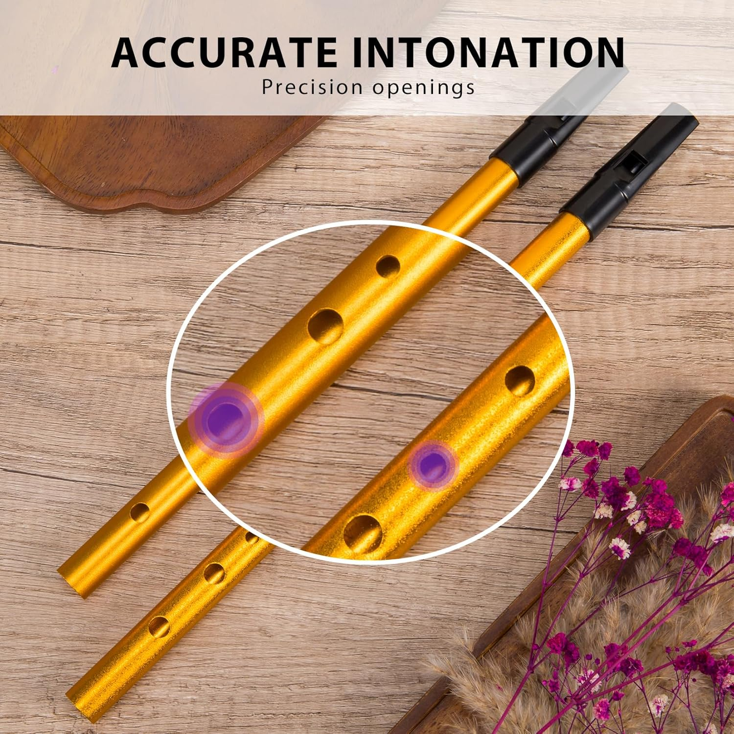 Irish Tin Whistle in Key of C, Traditional Penny Whistle for Adults & Beginners, Ideal for Celtic Folk Music, Brass Clarke Wind Instruments & Low Whistle with Music Book (Gold) image number 2