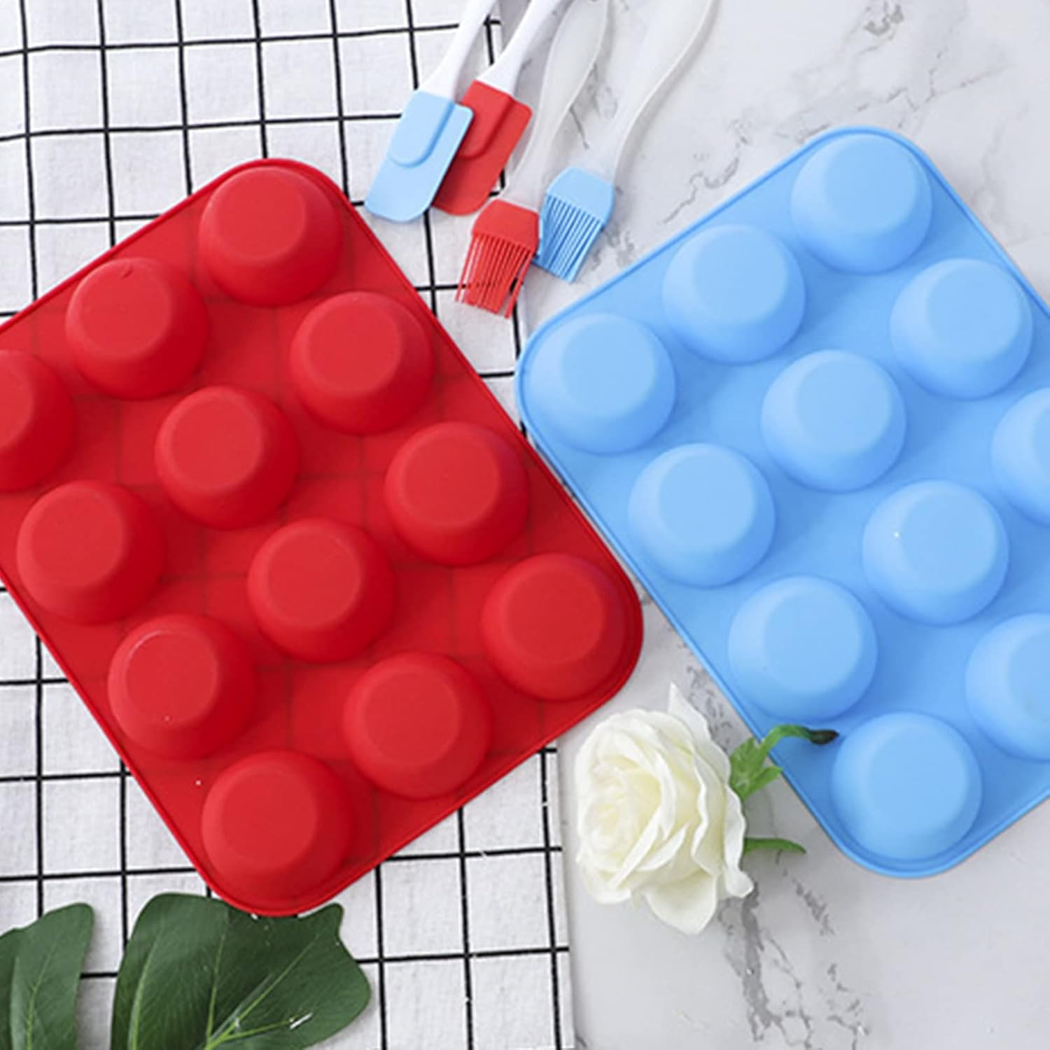 Large Muffin Tray 12 Cup Silicone Muffin Pan, Non Stick Muffin Cupcake Tin, Baking for Muffins or Cupcakes, Bakeware,28.9X21.7X2.9 Cm (Deep Red) image number 4