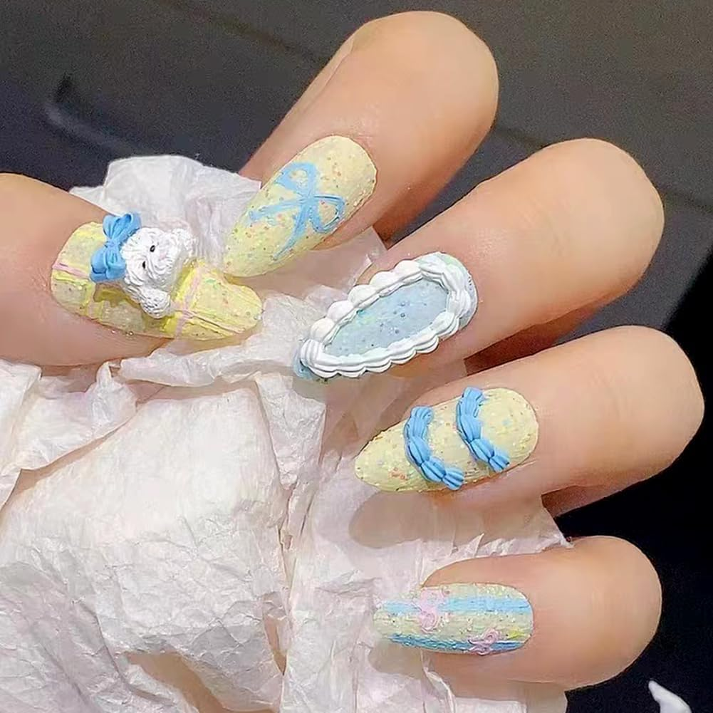 LIFOOST Nail Art Silicone Mold Embossed Cream Chain Design DIY Manicure 3D Carving Template with 6 Patterns, Resin Craft Making Tool Mould for Women Nail Decoration - Ribbon Bows image number 2