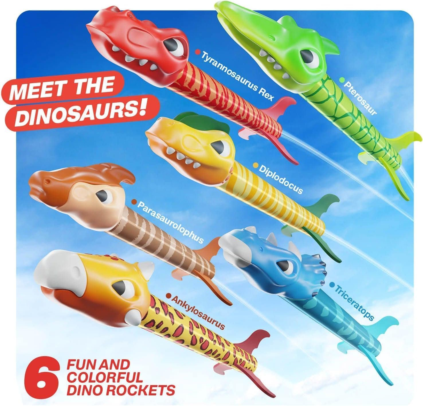 Dinosaur Toys Rocket Launcher for Kids - Stomp Launch up to 100 Ft, 6 Dino Foam Rockets, Outdoor Toys for Toddlers, Christmas Birthday Gifts Toy for 3 4 5 6 7 8-12 Year Old Boys Girls image number 6