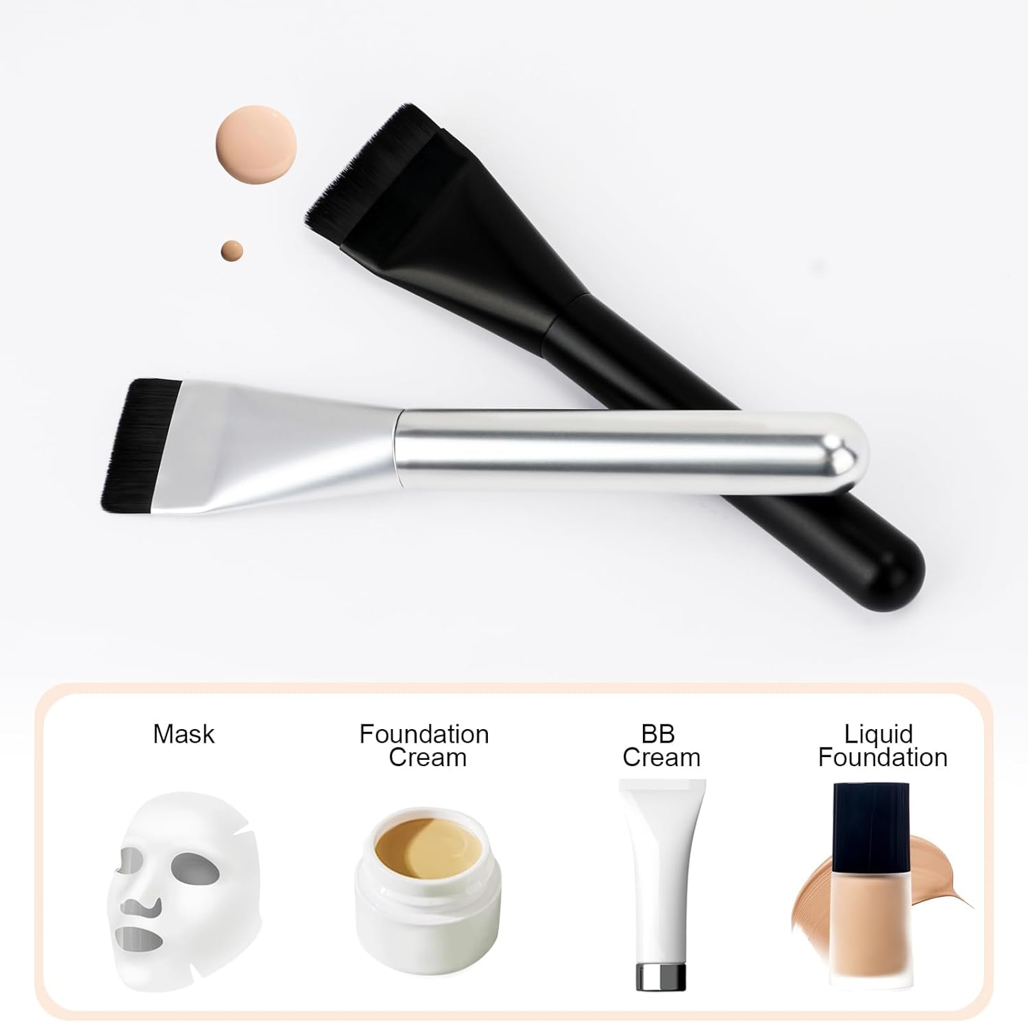 2Pcs Flat Foundation Brush,Face Mask Brush Makeup Spatula Facial Brush for Liquid Foundation Mask,Premium Face Korean Makeup Brush for Blending Cream