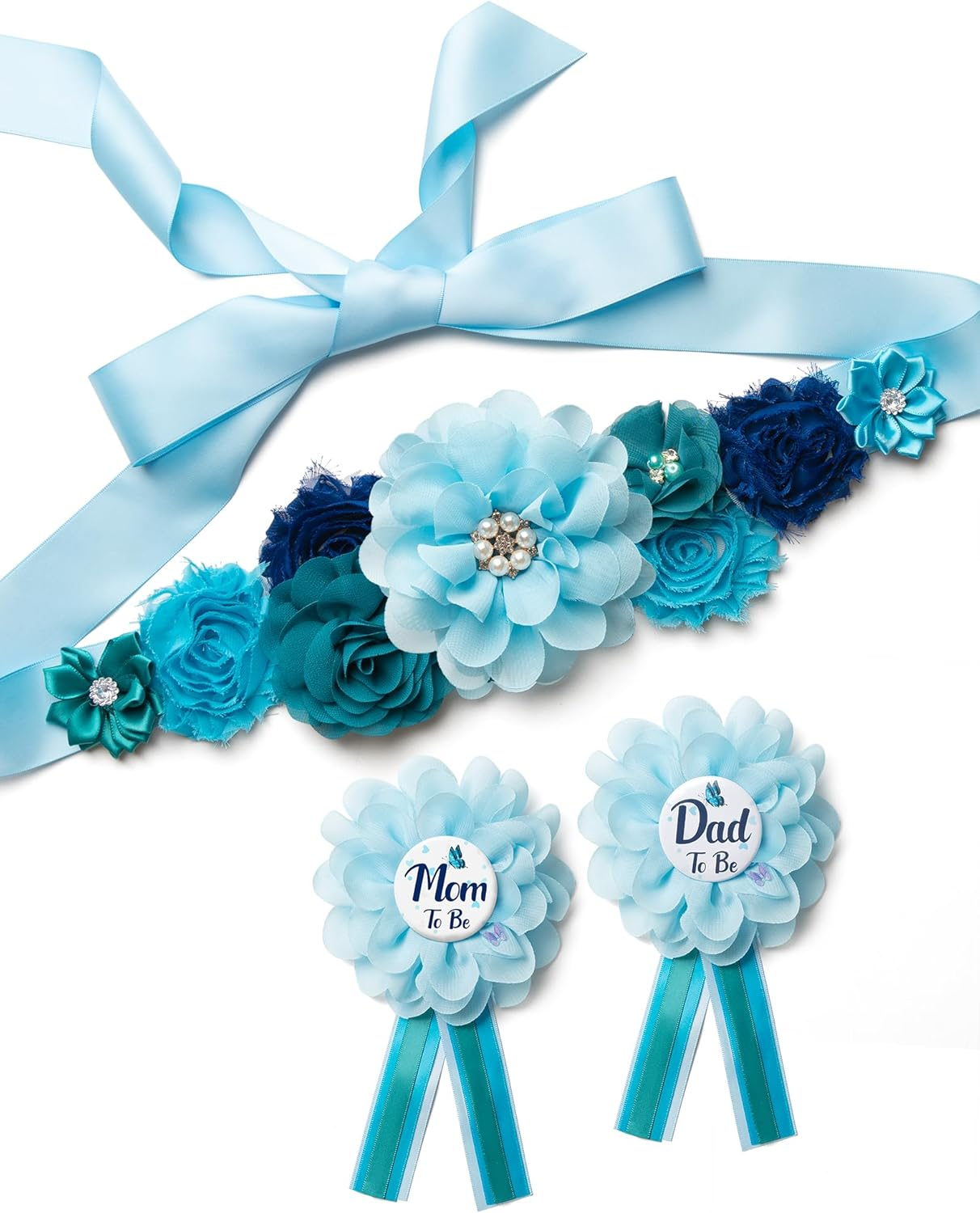 Mom to Be Pink Pregnancy Belly Band Floral Maternity Sash Belt for Baby Shower with Daddy to Be Pin, Gender Reveal Decorations for Mommy, Soft Chiffon Flower Sash Maternity Photography