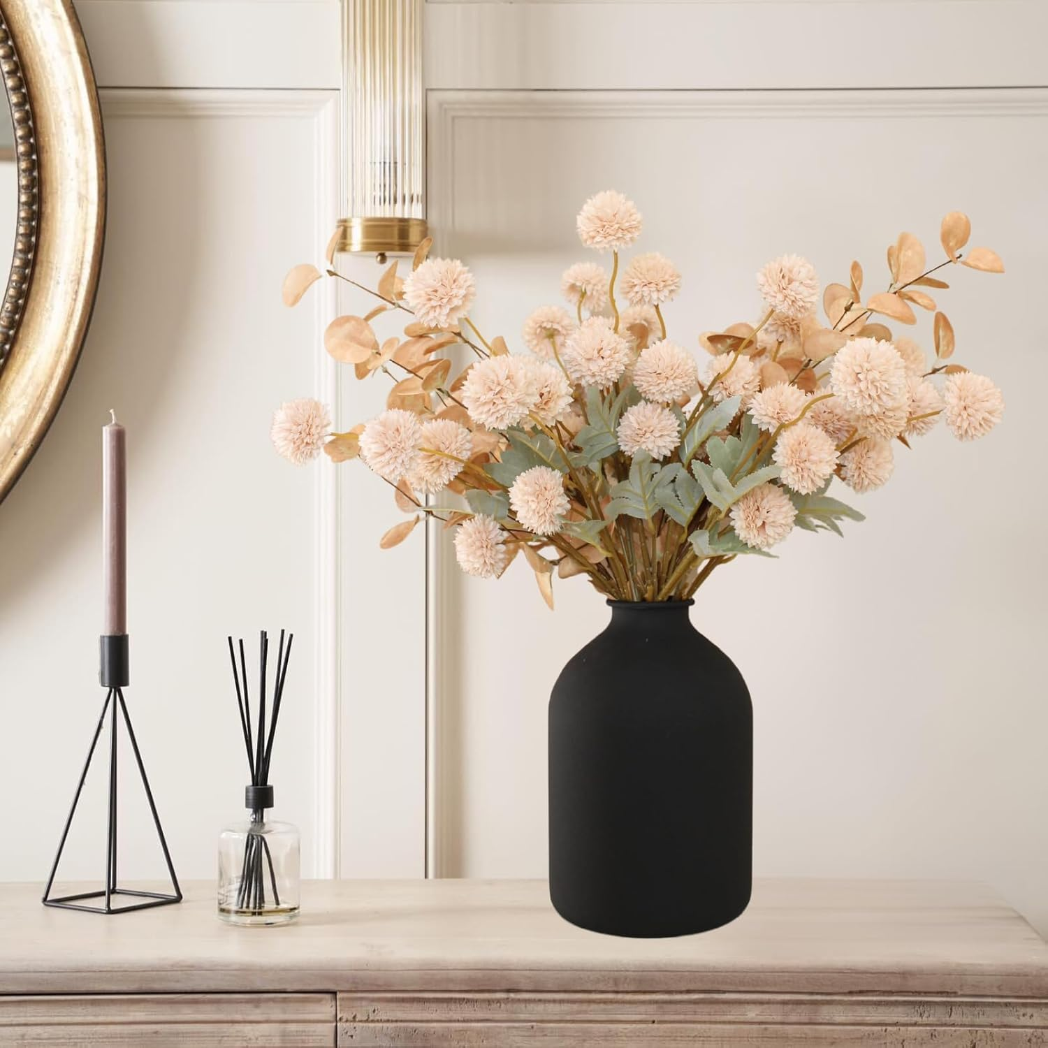 Large Black Flower Vase for Bedroom Decor Living Room Table, Black Arlo Vase Matte, Iron Metal Vases Home Decor, Wabi Sabi Decor image number 2