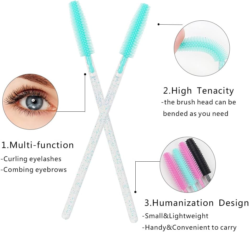 100 Pcs Silicone Mascara Wands Disposable Eyelash Brushes for Extensions Lash Applicators Makeup Tool Kit (Crystal Blue/Mint Green) - Green image number 5