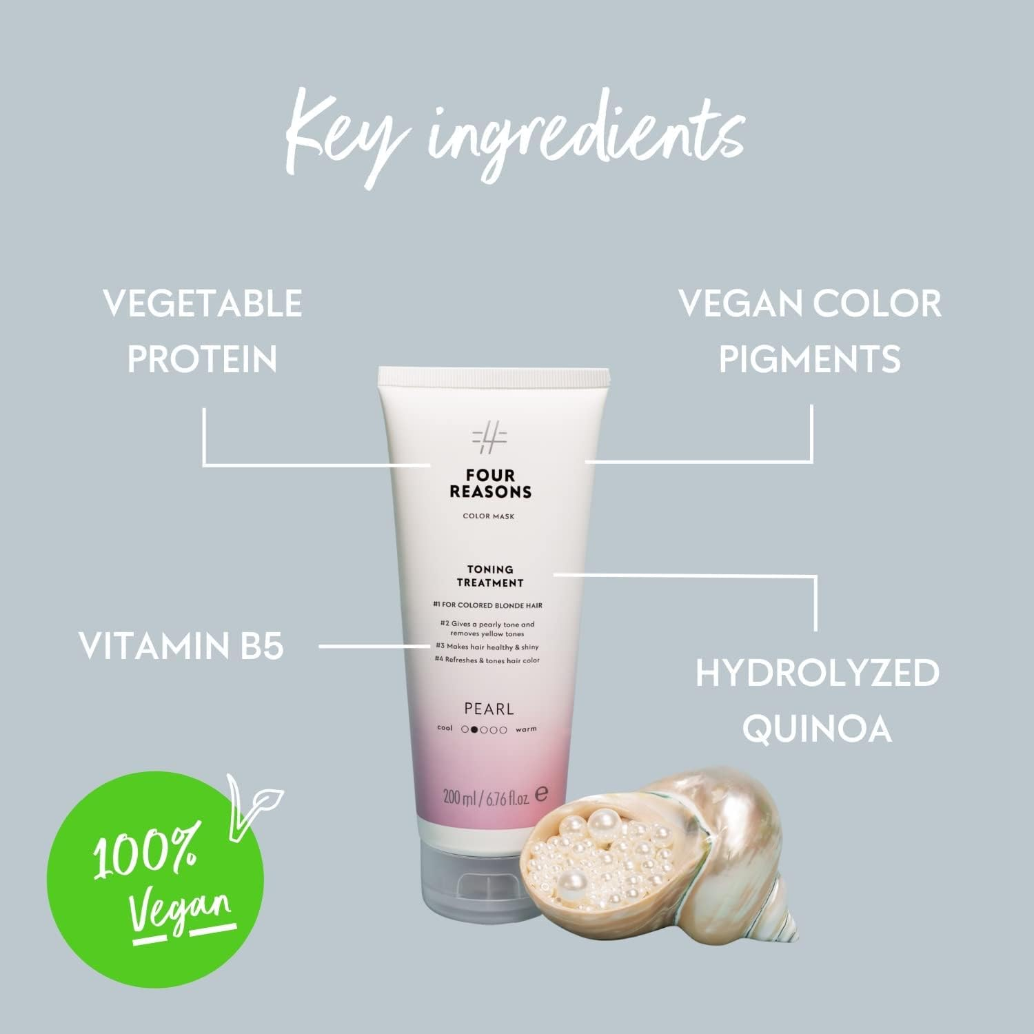 FOUR REASONS Colour Mask Shampoo - Sulphate Free Tint Purple Shampoo for Blonde Hair - Colour Depositing Pearl Blonde Shampoo, Vegan, 8.5 Oz (Pearl Blonde) - Bronze image number 7