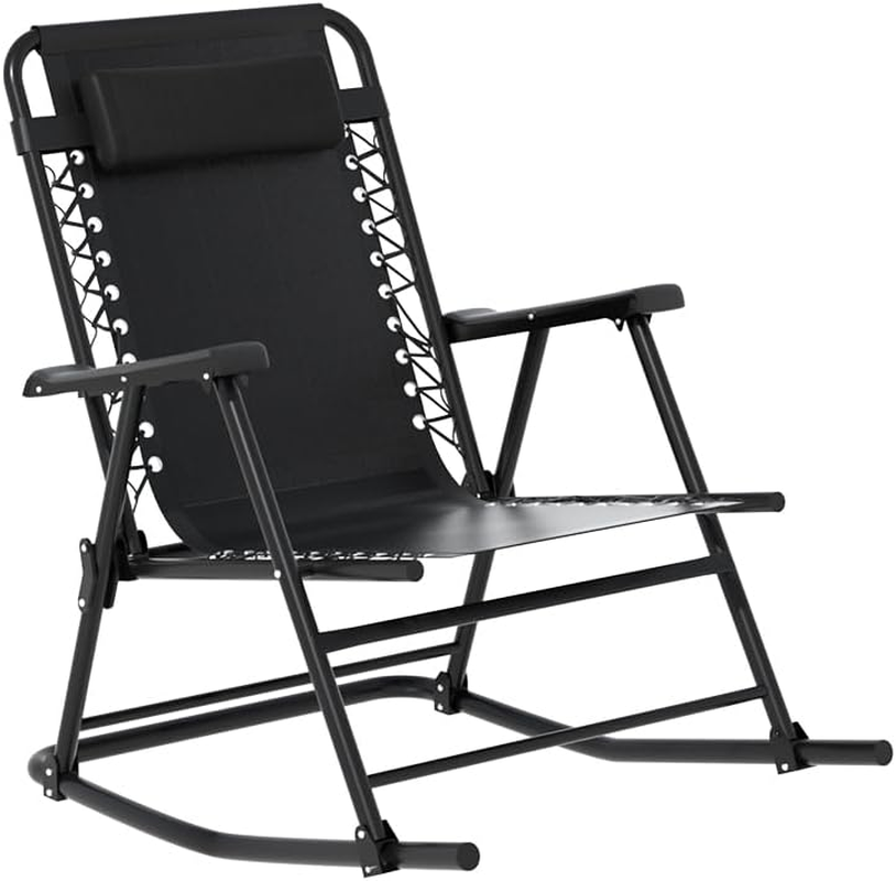 Gardeon Rocking Chair, Alloy Steel Sun Lounge Armchair Recliner Chairs Dining Nursing Seat Reading Seating Chaise Lounges Home Living Room Bedroom Garden Furniture, for Patio Camping Deck Black image number 2
