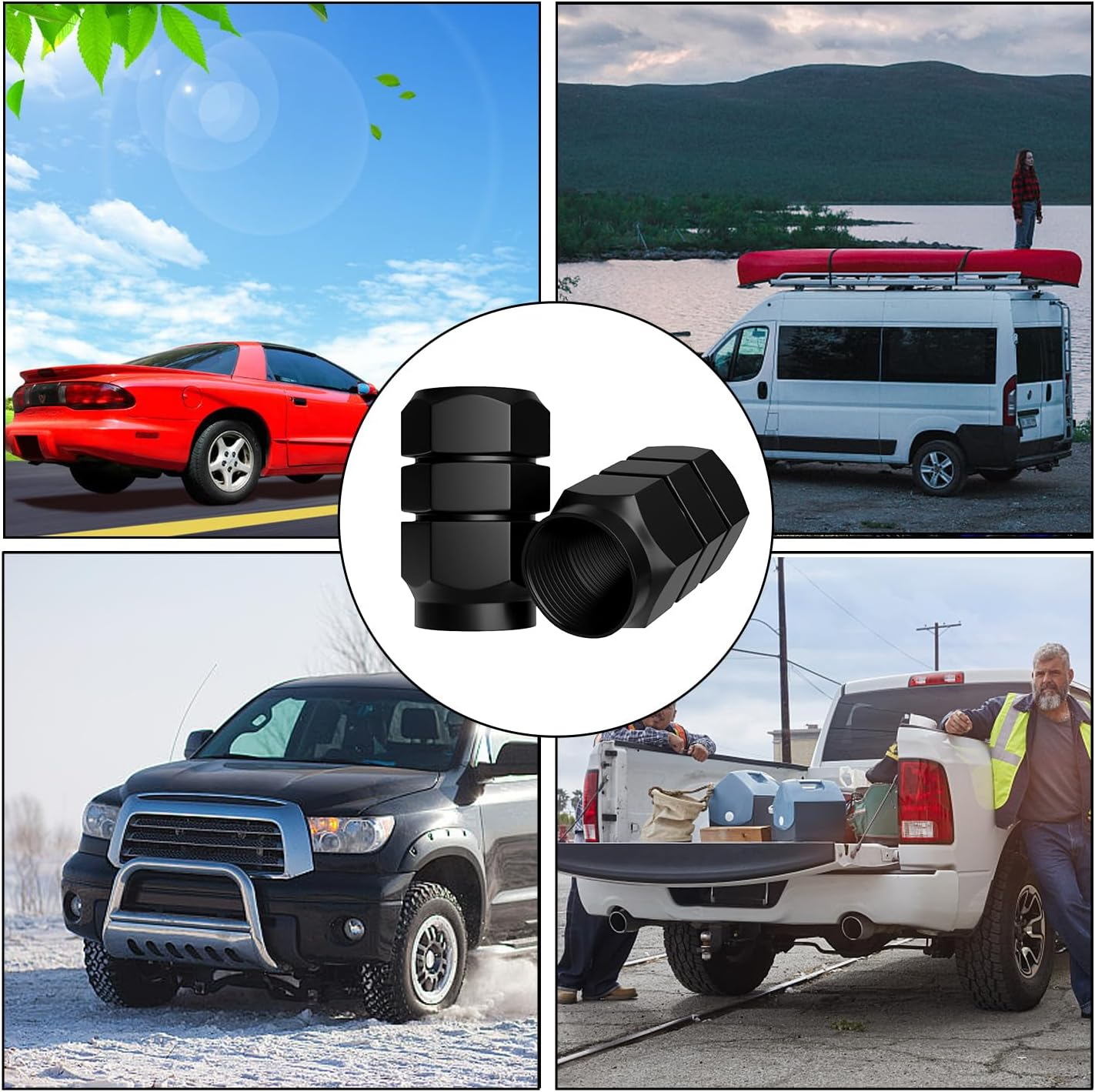 WALWAL Metal Tire Valve Caps, 5Pcs Hexagon-Shaped Aluminium Stem Covers, Universal Fit for Cars, Suvs, Bikes, and Motorcycles &ndash; Enhanced Seal & Easy Install(Black)