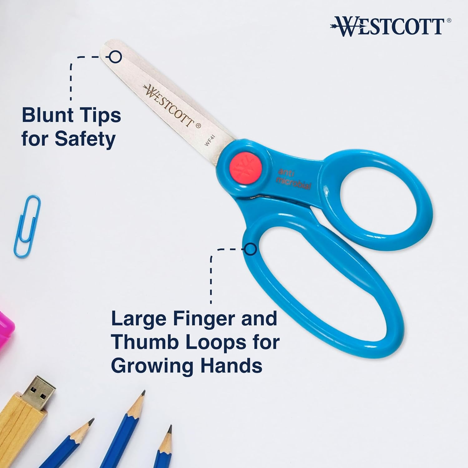 Westcott 5" School Pack of Kids Scissors with Anti-Microbial Protection, Blunt, Assorted Colors (Pack of 12) image number 4