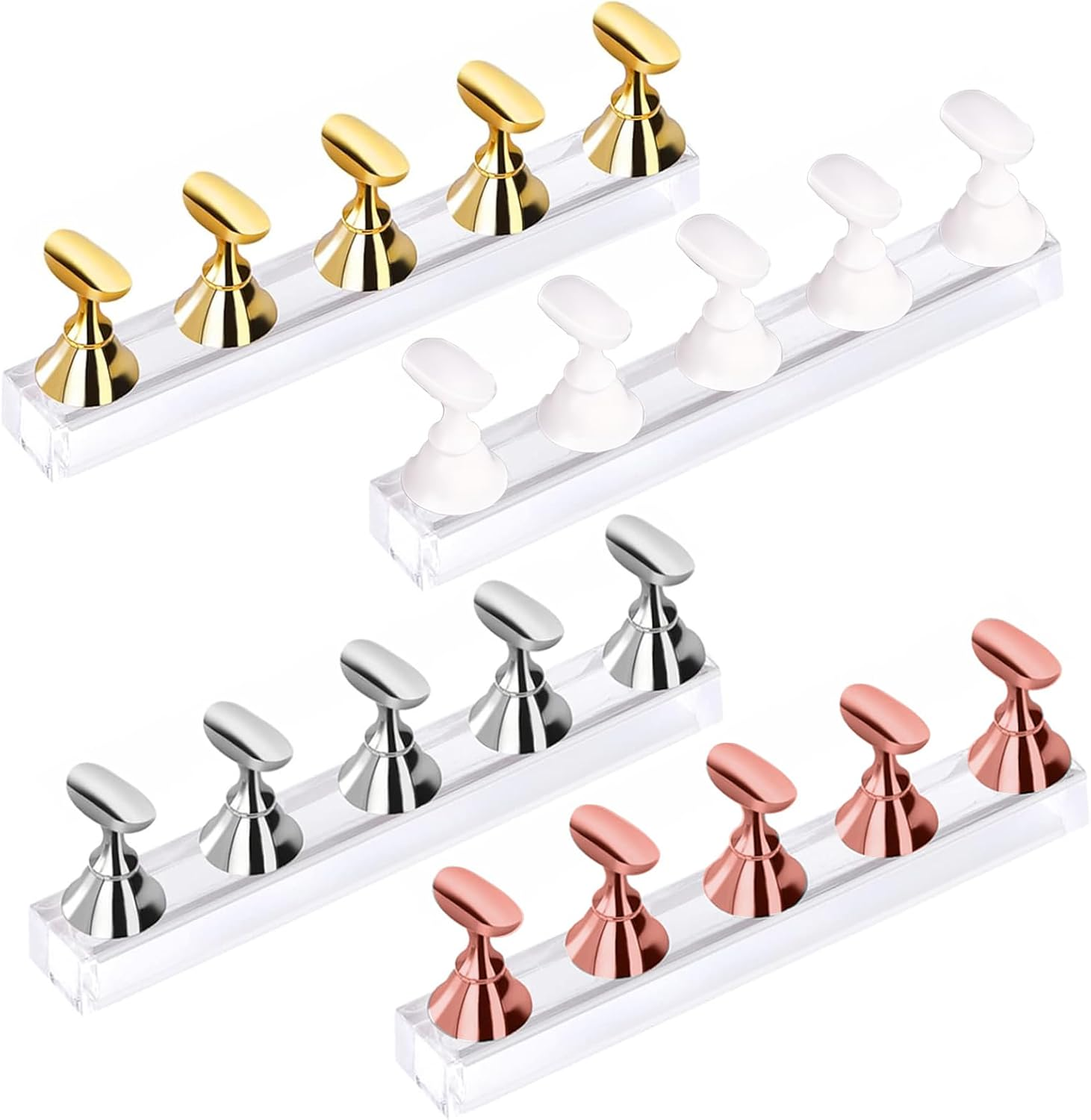Jrusmr 4 Sets Acrylic Nail Display Stands, Magnetic Nail Tip Practice Holders with Crystal Base-Professional DIY Tools for False Nail Tips and Manicure-Home and Salon Use image number 5