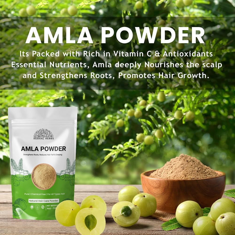 Amla Powder for Hair & Skin Care &ndash; 114G | Indian Gooseberry Powder for Hair Mask, Scalp Cleanse & Shine | Herbal DIY Beauty | Vegan, Non-Gmo | by Hebhac Herbals image number 5