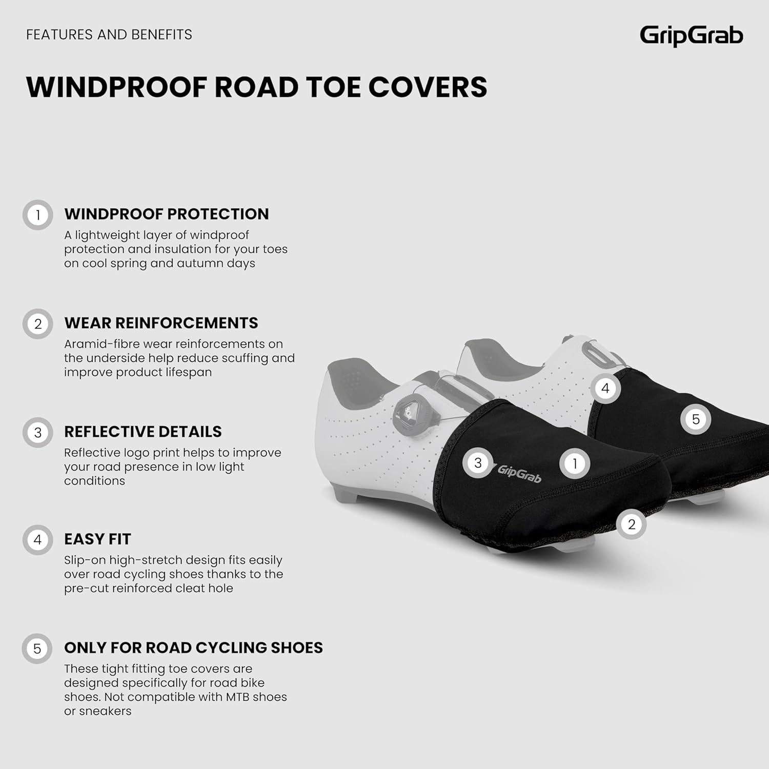 Gripgrab Windproof Road Bike Toe Covers Cycling Overshoes Thermal Insulating Midseason Toewarmers Shoecaps Black Hi-Vis image number 4