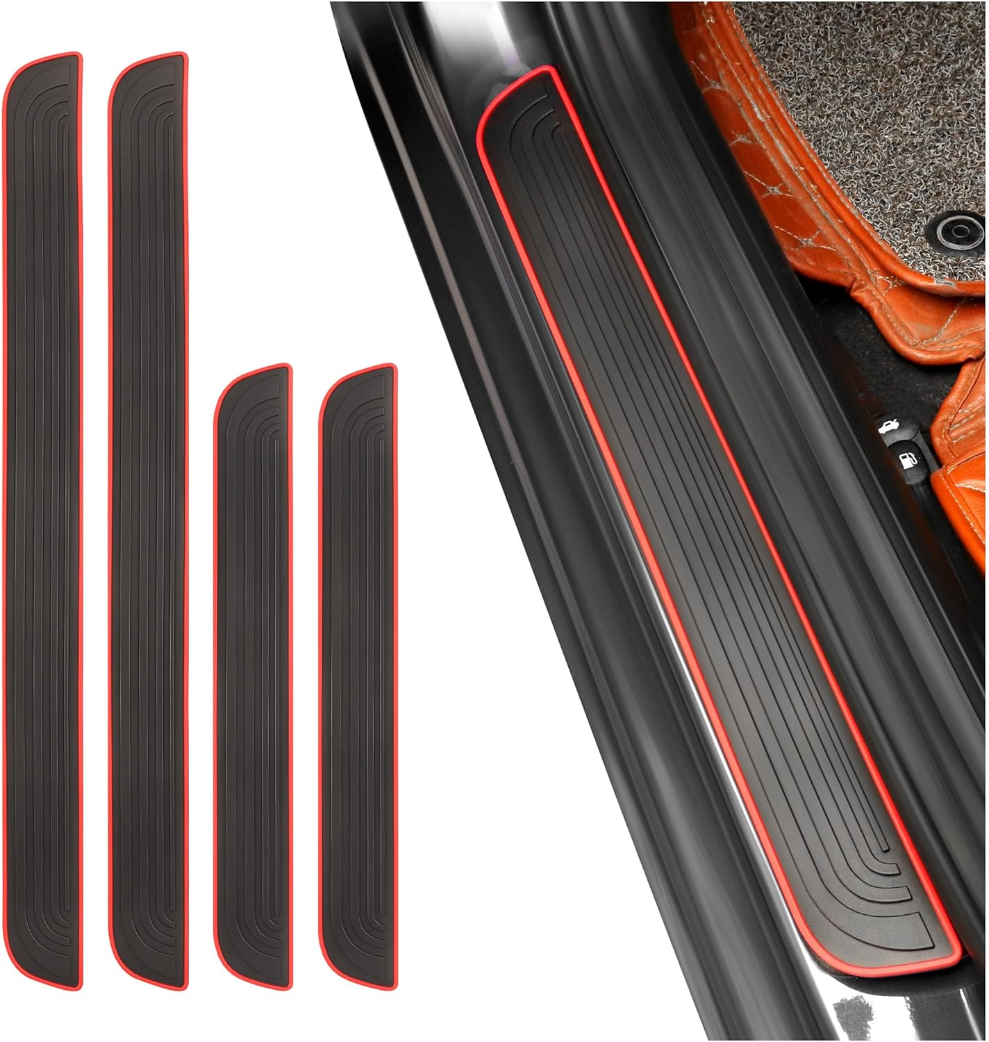 4PCS Car Door Sill Protector,Anti-Scratch & Waterproof Car Door Sills Scratch Protection,Universal Car Exterior Accessories Automotive Door Entry Guard for Car,Truck,Suv (Black Red, Width 1.96") image number 6