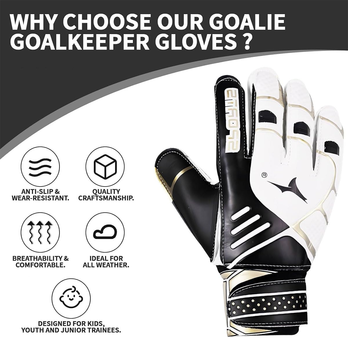 Annuoyi Goalie Gloves, Football Goalkeeper Gloves, Kids Football Gloves with Finger Spine & Double Wrist Protection, for Girls Boys Goalkeeping Training image number 4