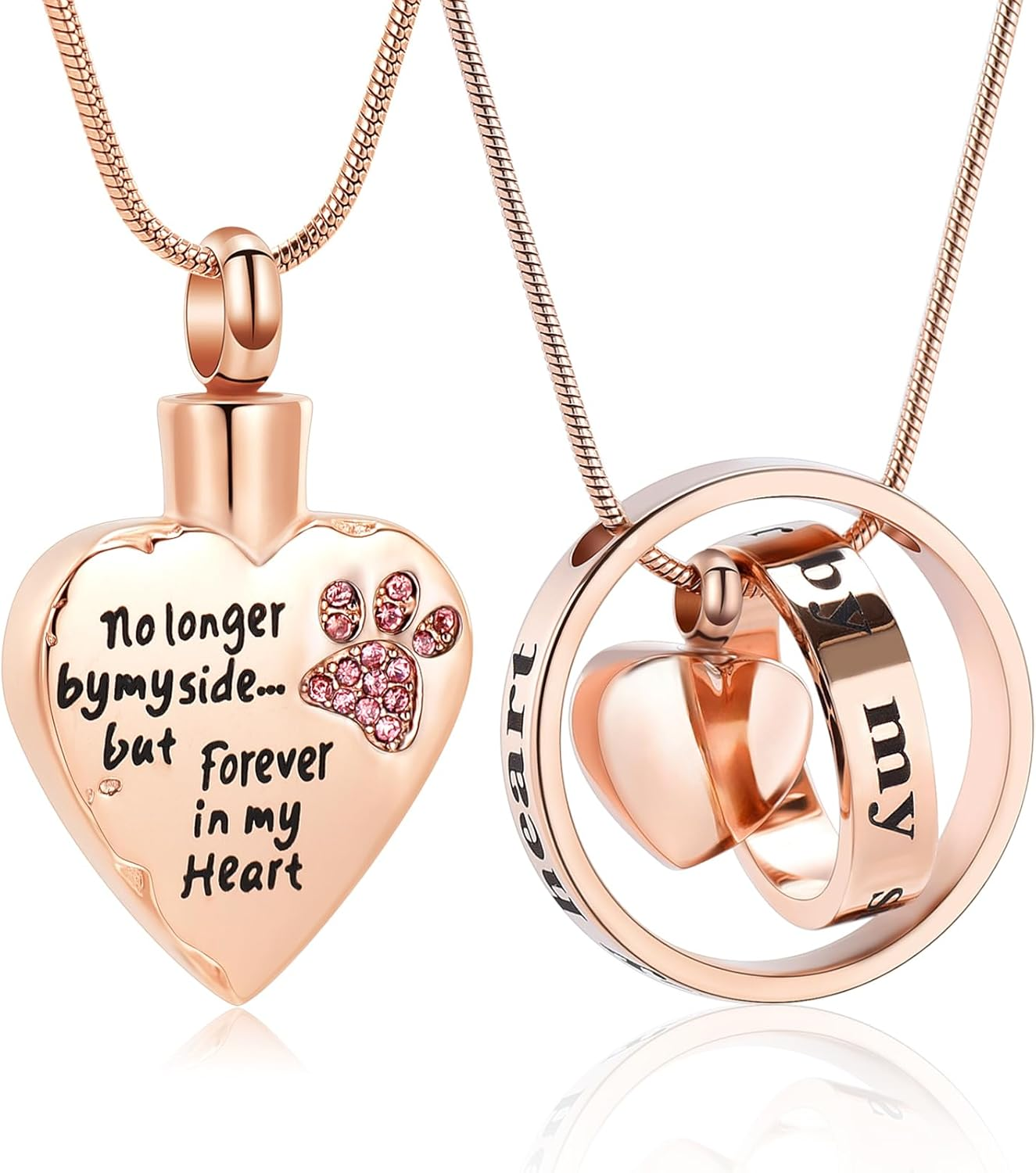 Memorial Jewelry Forever in My Heartno Longer by My Side Cremation Pet Urn Necklace Screw Opens and Lock Ashes Pendant Jewelry for Dog Cat (Silver)