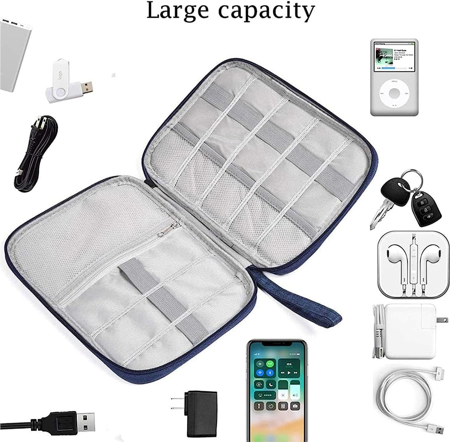 Travel Cable Organizer Bag, Electronic Accessories Organiser, Carry Case Portable Waterproof Double Layers, All-In-One Storage Bag for Cable, Cord, Charger, Phone, Earphone image number 6