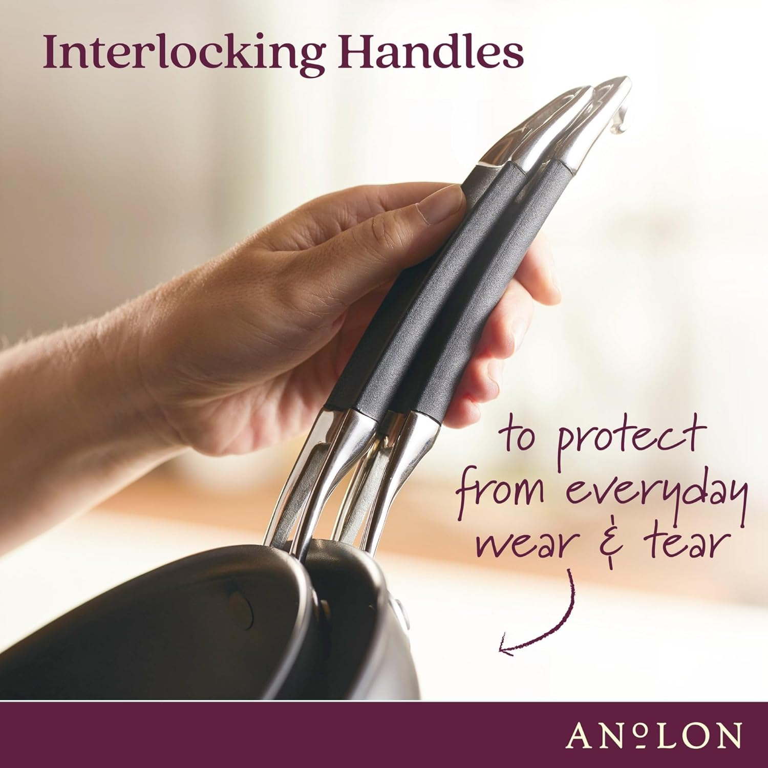 Anolon Smart Stack Hard Anodised Non Stick Cookware 22/25Cm Frying Pan Twin Pack, Skillet Pack, Pots and Pans, Induction Compatible, Dishwasher Safe, Oven Safe, Black image number 3