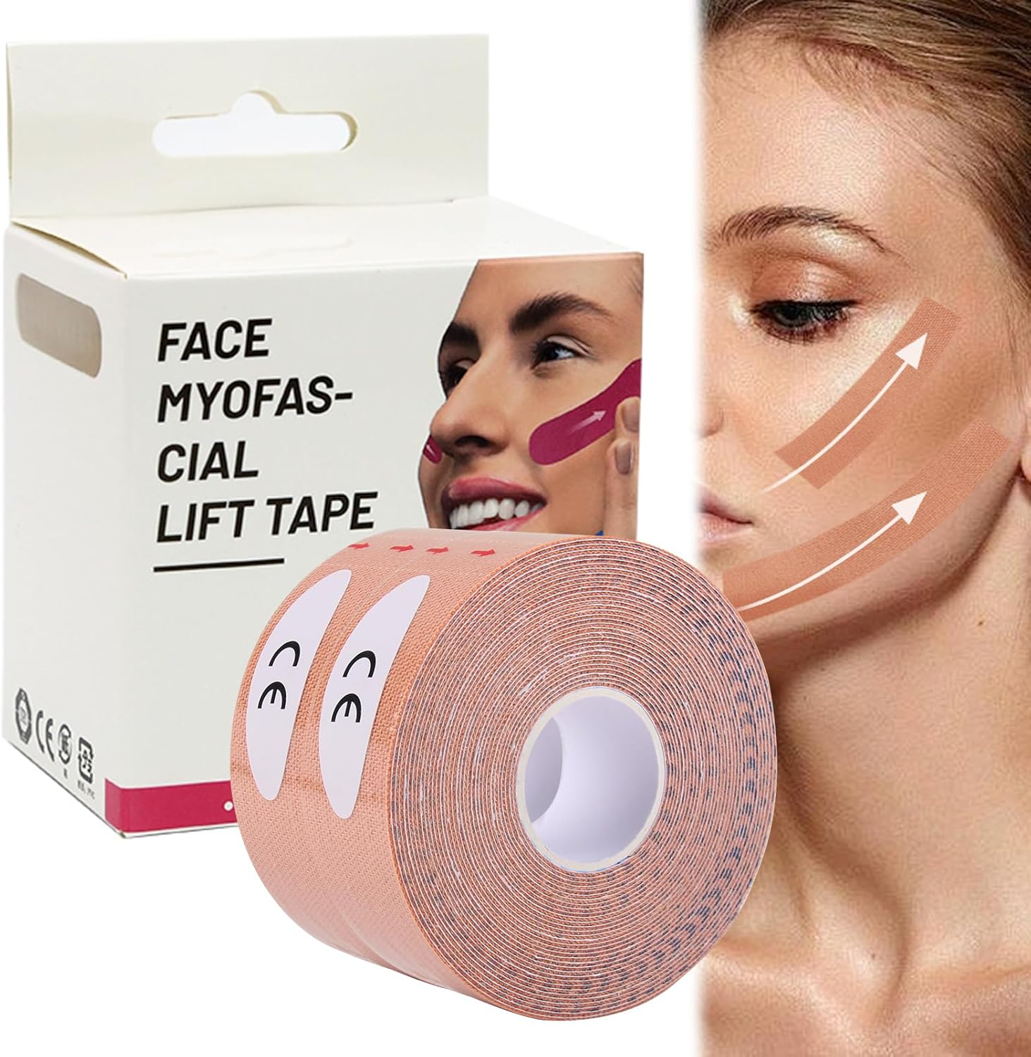 2 Pack Myofascial Face Tape Roll, 2.5Cm X 5M Anti-Wrinkle Face Lift Tape, Provides Tightening Face Toning and Neck Firming, Soft Breathable Skin-Safe for Women Looking to Youthful Skin Look Daily Use image number 1