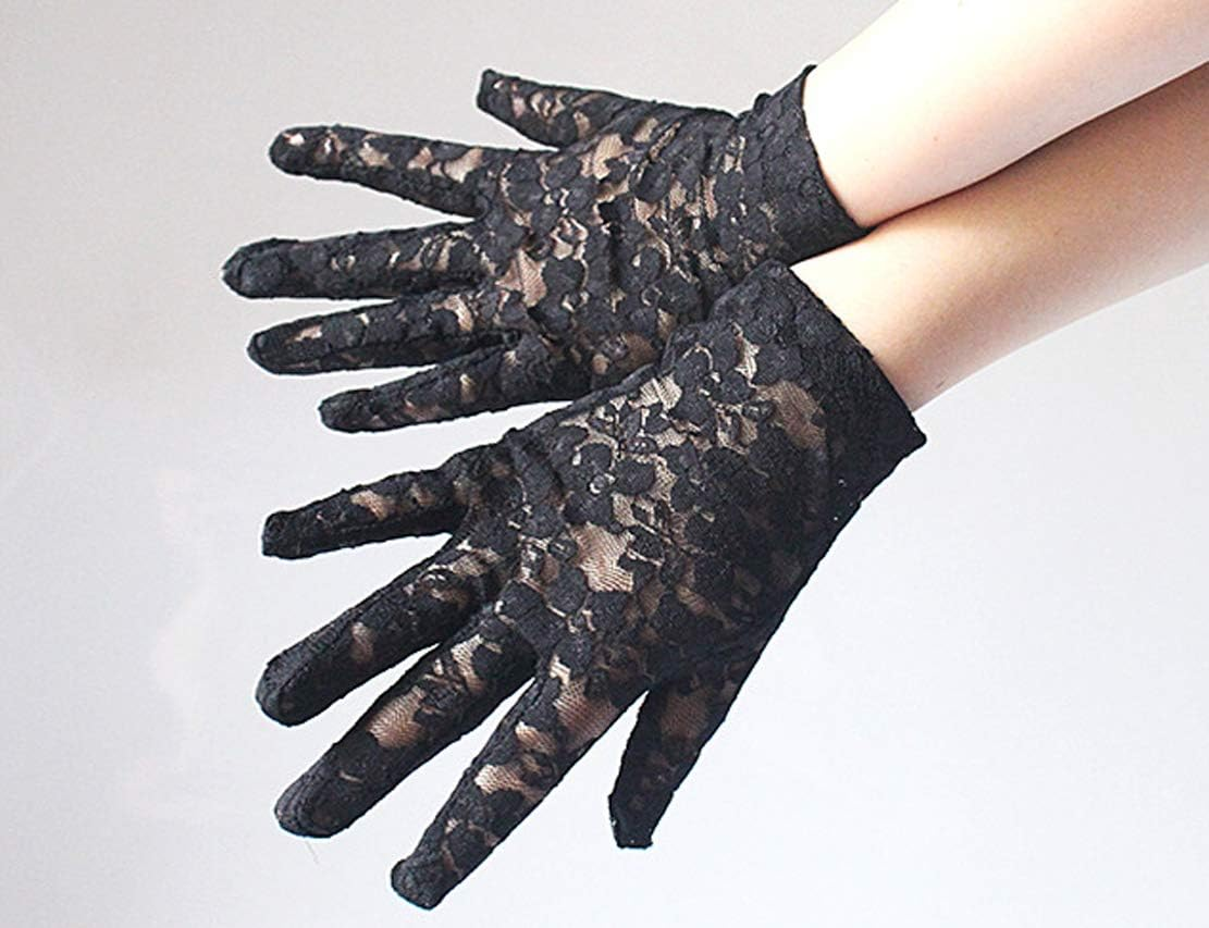 Seeksmile Women Short Bridal Wedding Lace Gloves - White image number 2