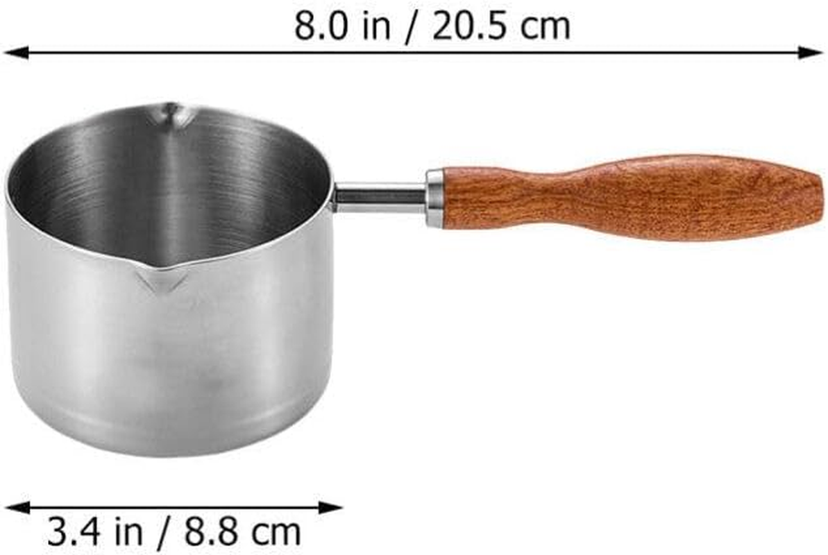 Alipis Stainless Steel Sauce Pan with Pour Spout, 300Ml Small Pasta Pot Wood Handle Cooking Pot Mini Butter Warmer Saucepan Milk Pot Wax Melting Pot Measuring Cup image number 3