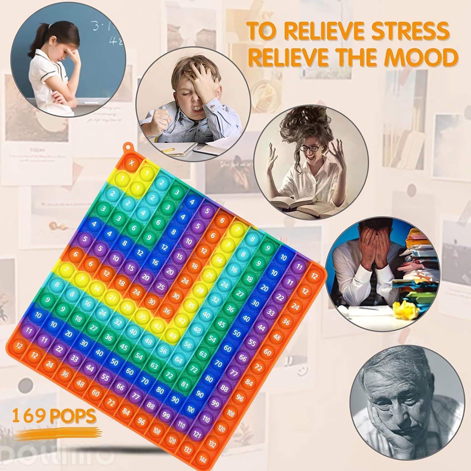 PETBSNVB Big Size Multiplication Pop It, Learn Counting and Multiplication with Pop Fidget Toy, Number Pop It, Fidget Toys, Bubble Sensory, Pop It Numbers Anti-Anxiety Mouse Bubbles Sensory (Rainbow) image number 4