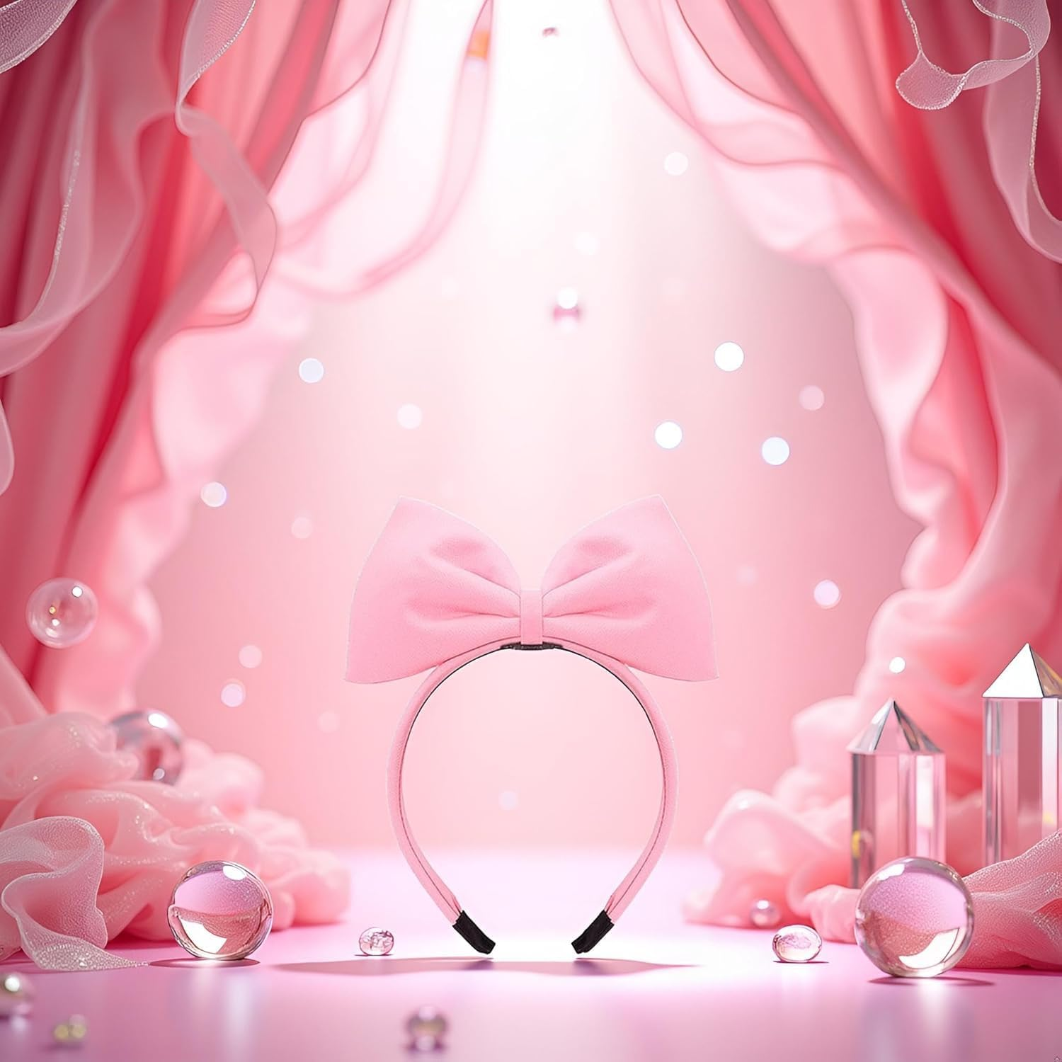 2Pcs Sweet Pink Halloween Bow Headband Bowknot Hair Hoops Bands Headpiece Hairband for Women and Grils,Women Christmas Birthday Party Decorations Accessories Easy to Wear,Headbands Hair Accessories