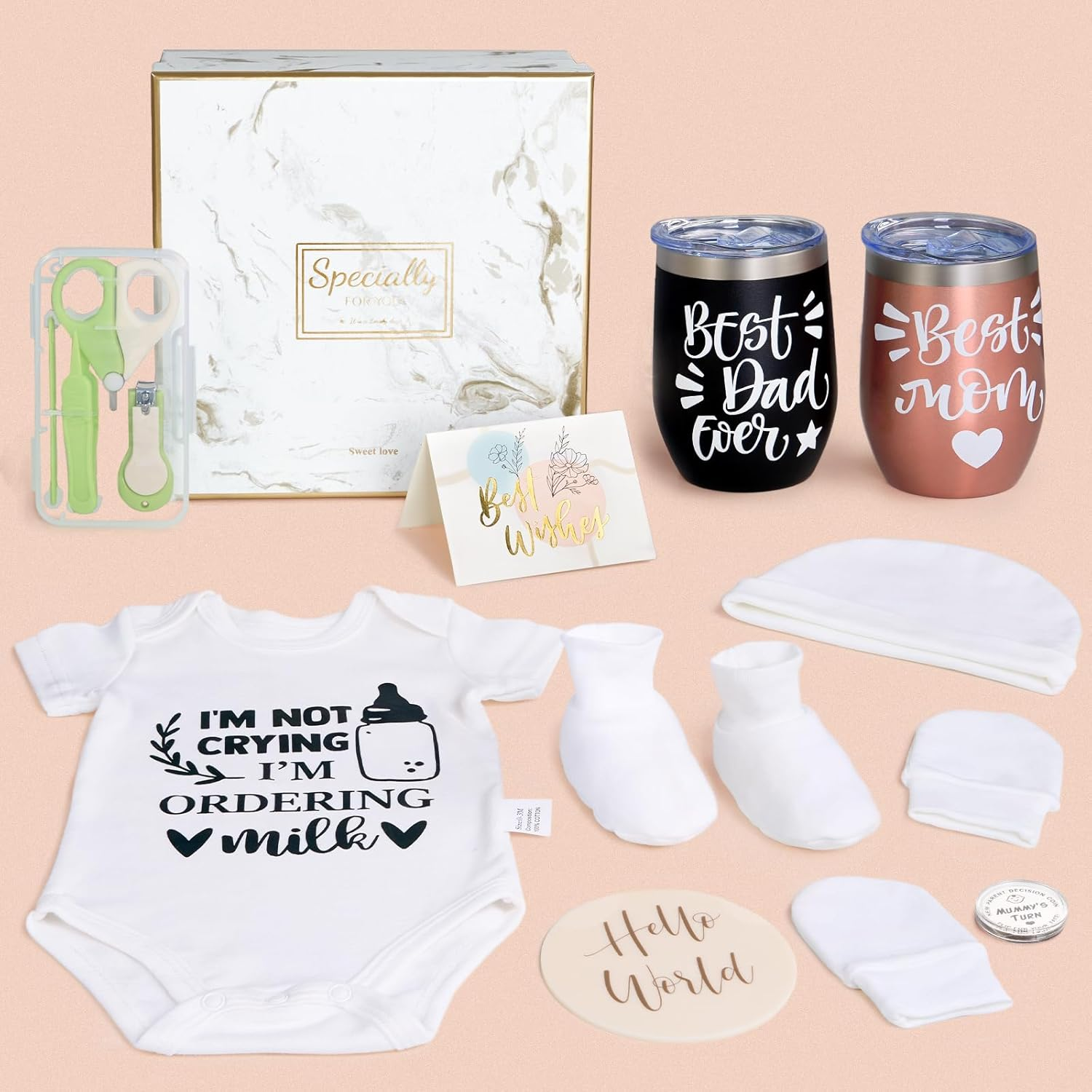 Gender Reveal Gift,10Pcs New Parents Dad Mom to Be Tumbler Gifts,Neutral Boy Girl Baby Gift, Baby Shower Basket,First Time Expecting Parent, Newborn Essentials Box, Pregnancy Announcement Babe Arrival image number 6