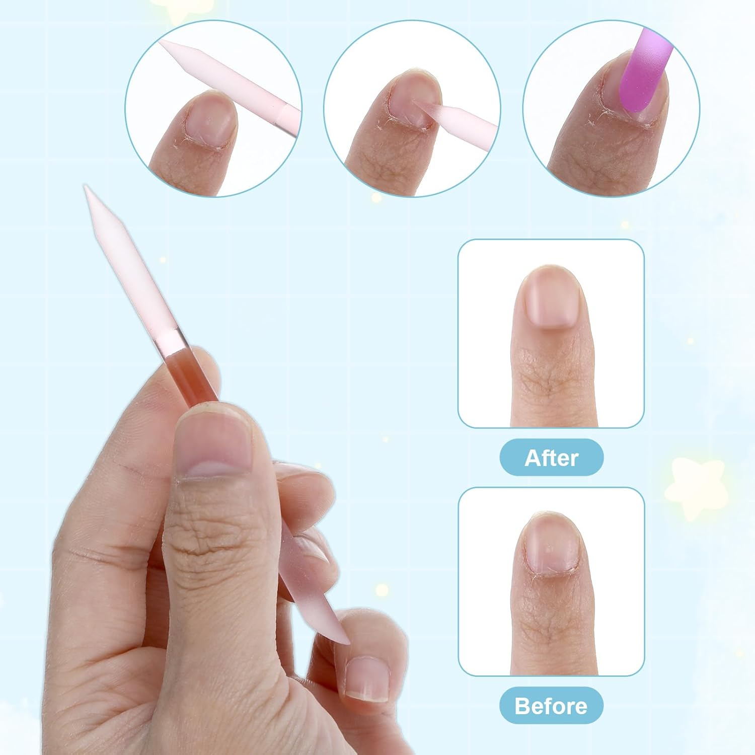 4PCS Glass Cuticle Pusher Tool, Dual-Ended Manicure Stick, Crystal Glass Nail File Women Professional Precision Filing Cuticle Remover Tools for Natural Nails & Cuticles Care (Purple Green Blue Pink) image number 3