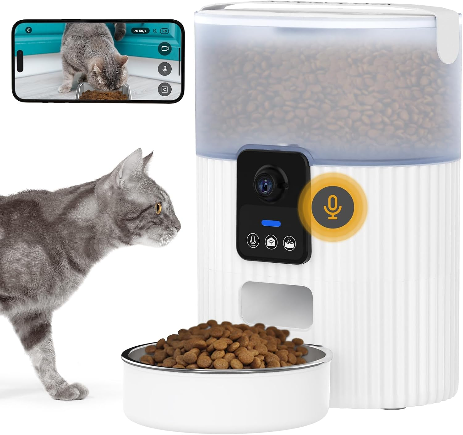Automatic Cat Feeder with Camera, 1080P HD Video with Night Vision, 5G Wifi Pet Feeder with 2-Way Audio, Support Alexa & Scene Missions, Smart Food Dispenser with Motion Detection for Cat & Dog