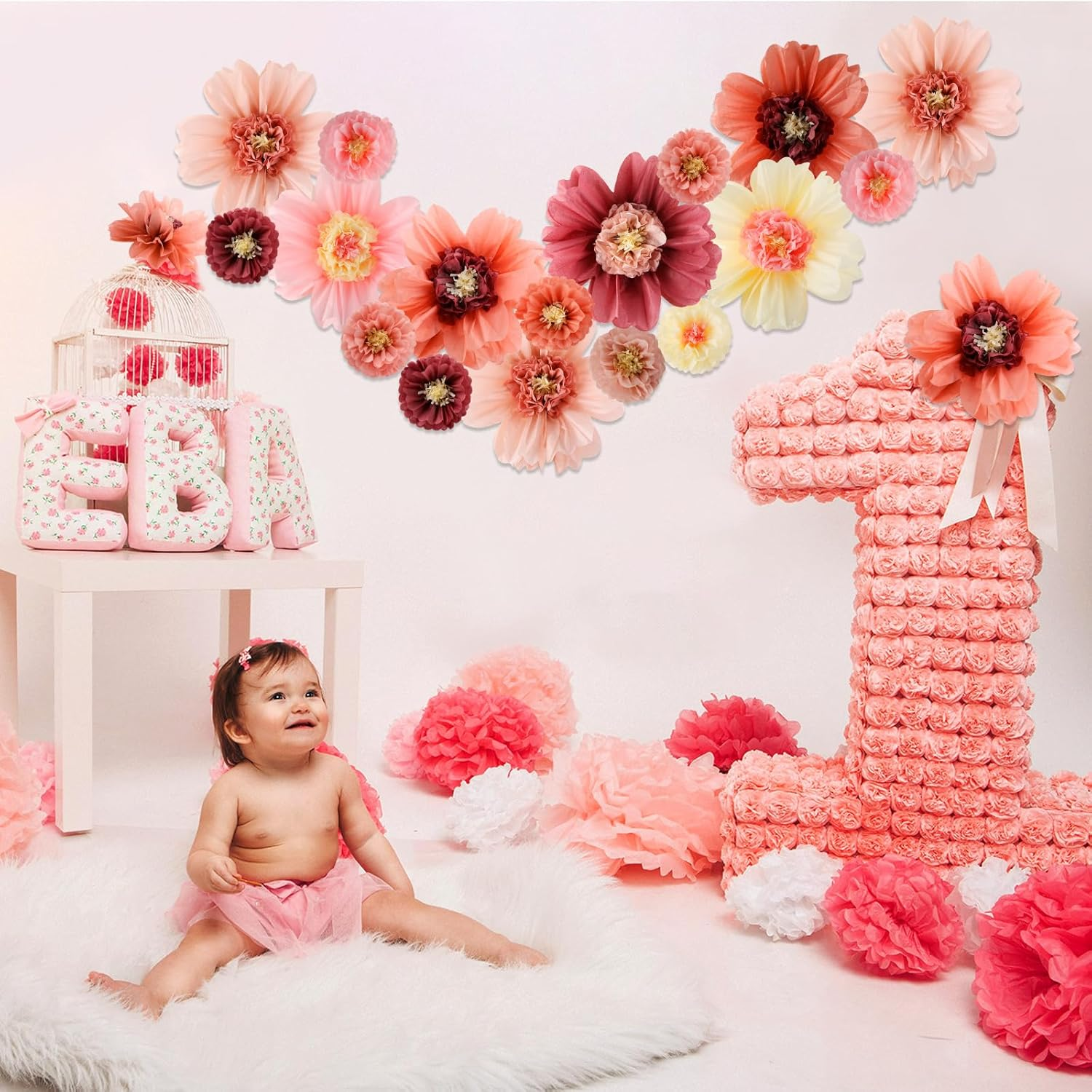 Crowye 24 Pcs Large Colorful Tissue Paper Flowers 20" Handcrafted Giant Fiesta Paper Flowers for Mexican Party Wedding Birthday Backdrop Baby Shower Nursery Craft Outdoor Wall Decor (Vivid Color) image number 5