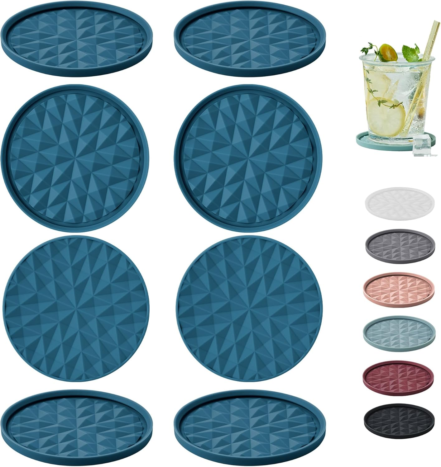 Wingcases Silicone Coasters for Drinks[6 Pack]- Cup Mat with Holder for Tabletop Protection-Non-Slip, Non-Stick, Coffee Table Decor, Great Gift for Any Occasion, Dark Blue